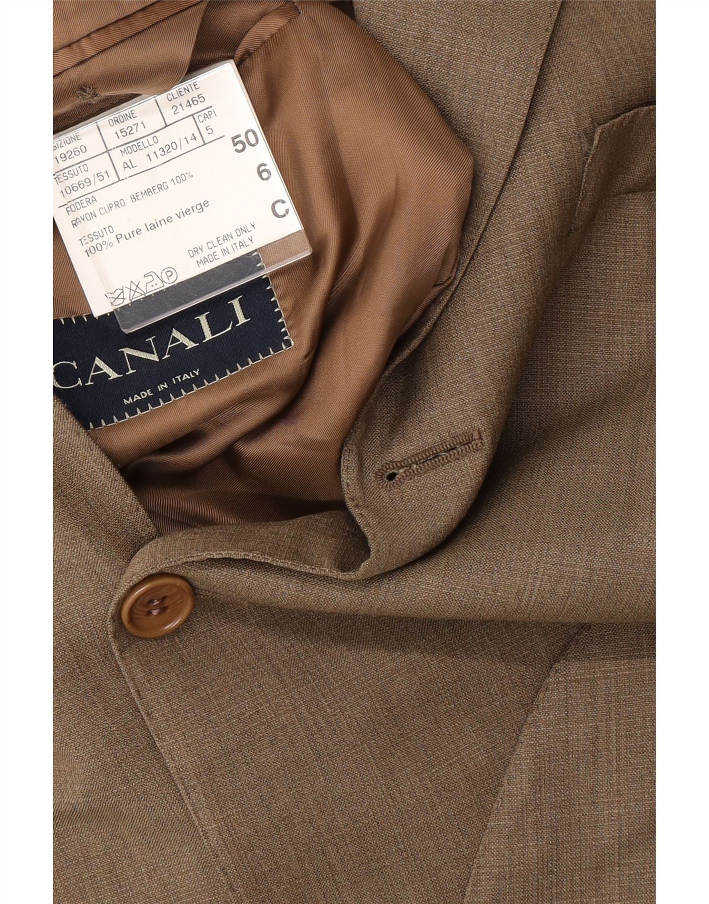CANALI Mens 3 Button Blazer Jacket IT 50 Large Brown Virgin Wool Vintage Canali and Second-Hand Canali from Messina Hembry
