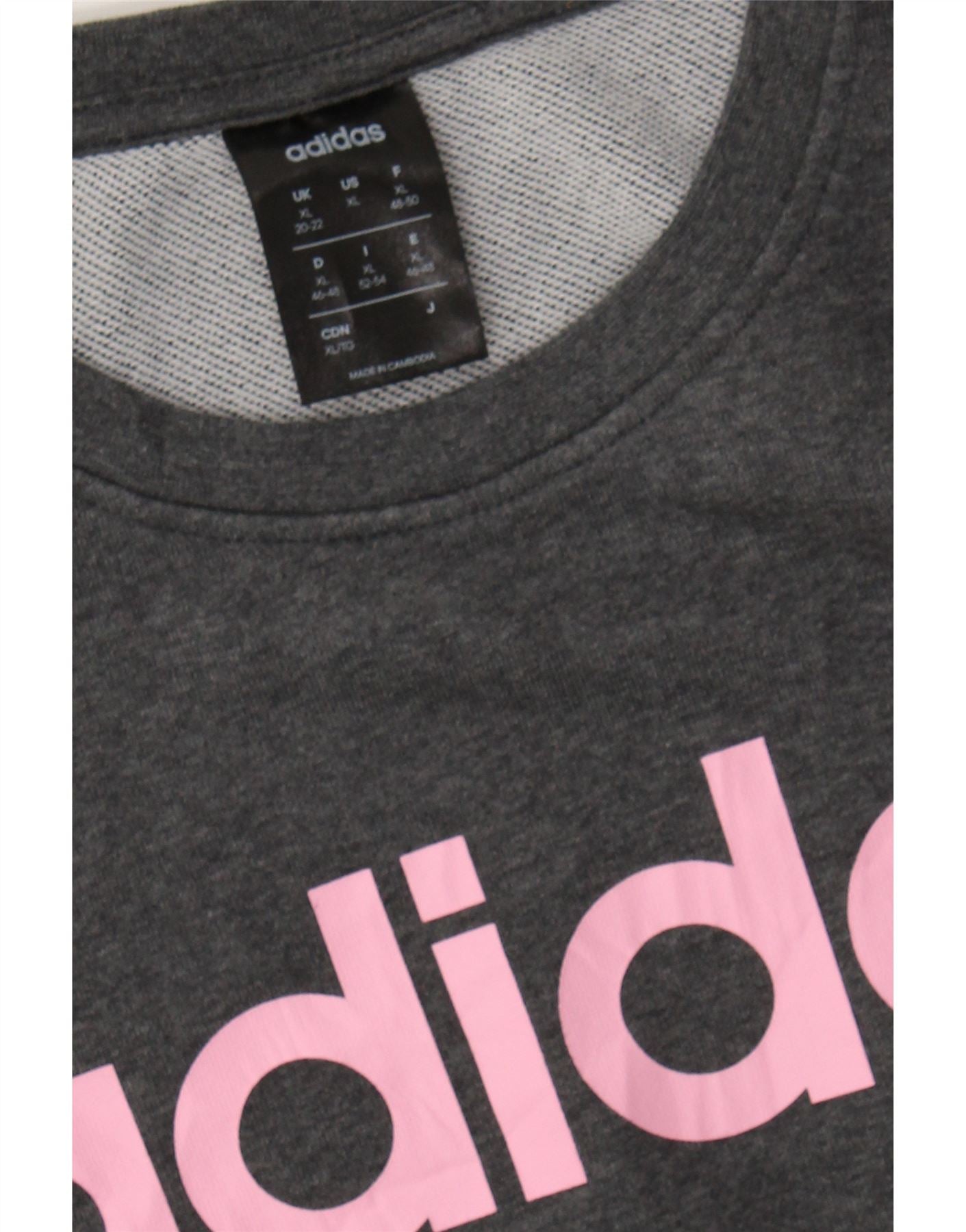 ADIDAS Womens Graphic Sweatshirt Jumper UK 20/22 XL Grey Cotton Vintage Adidas and Second-Hand Adidas from Messina Hembry