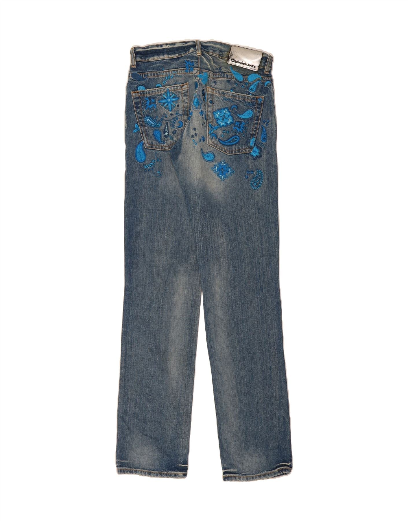 CALVIN KLEIN Womens Straight Jeans W29 L34 Blue Paisley Cotton Vintage Calvin Klein and Second-Hand Calvin Klein from Messina Hembry