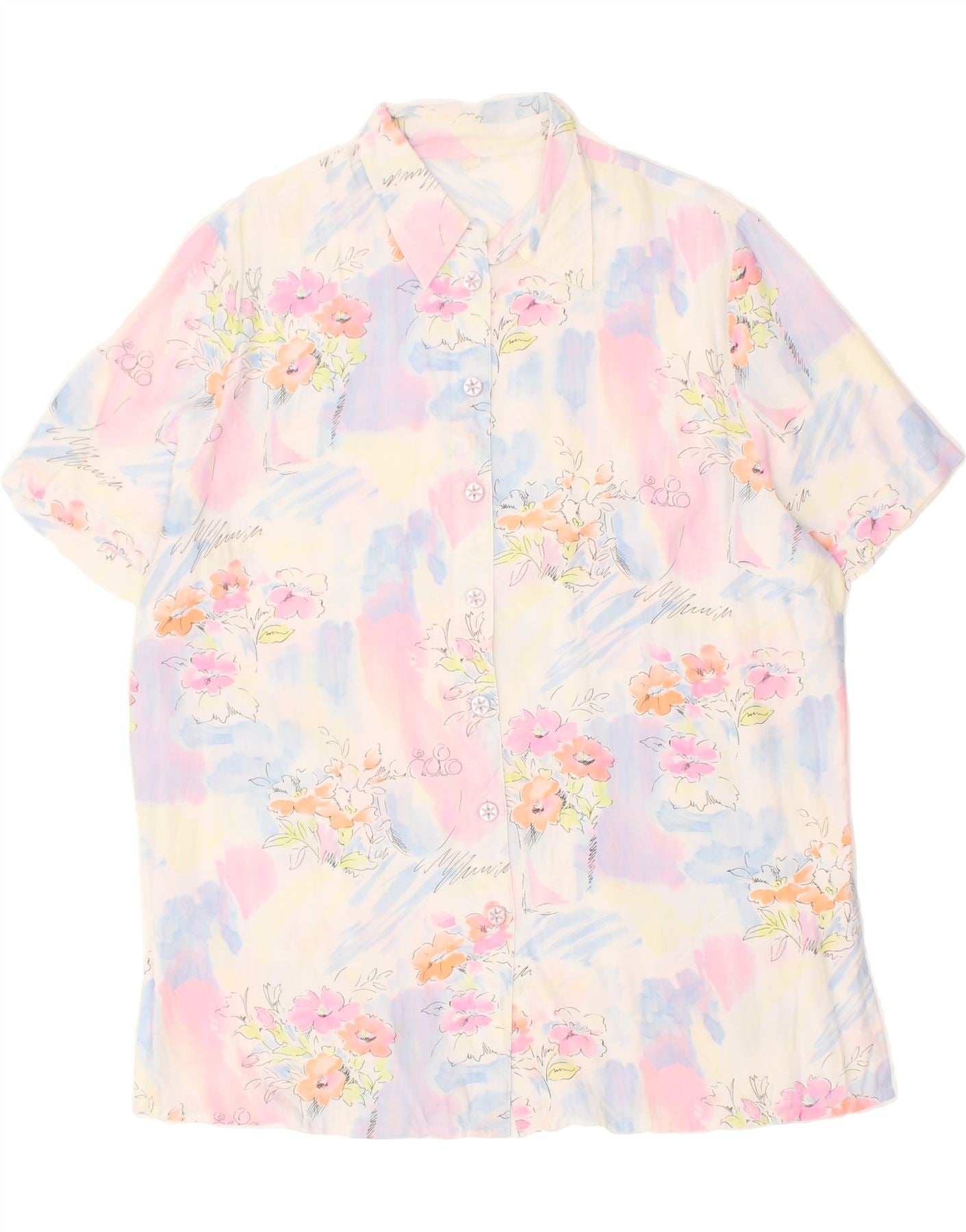 VINTAGE Womens Short Sleeve Shirt EU 48 2XL Pink Floral Viscose | Vintage Vintage | Thrift | Second-Hand Vintage | Used Clothing | Messina Hembry