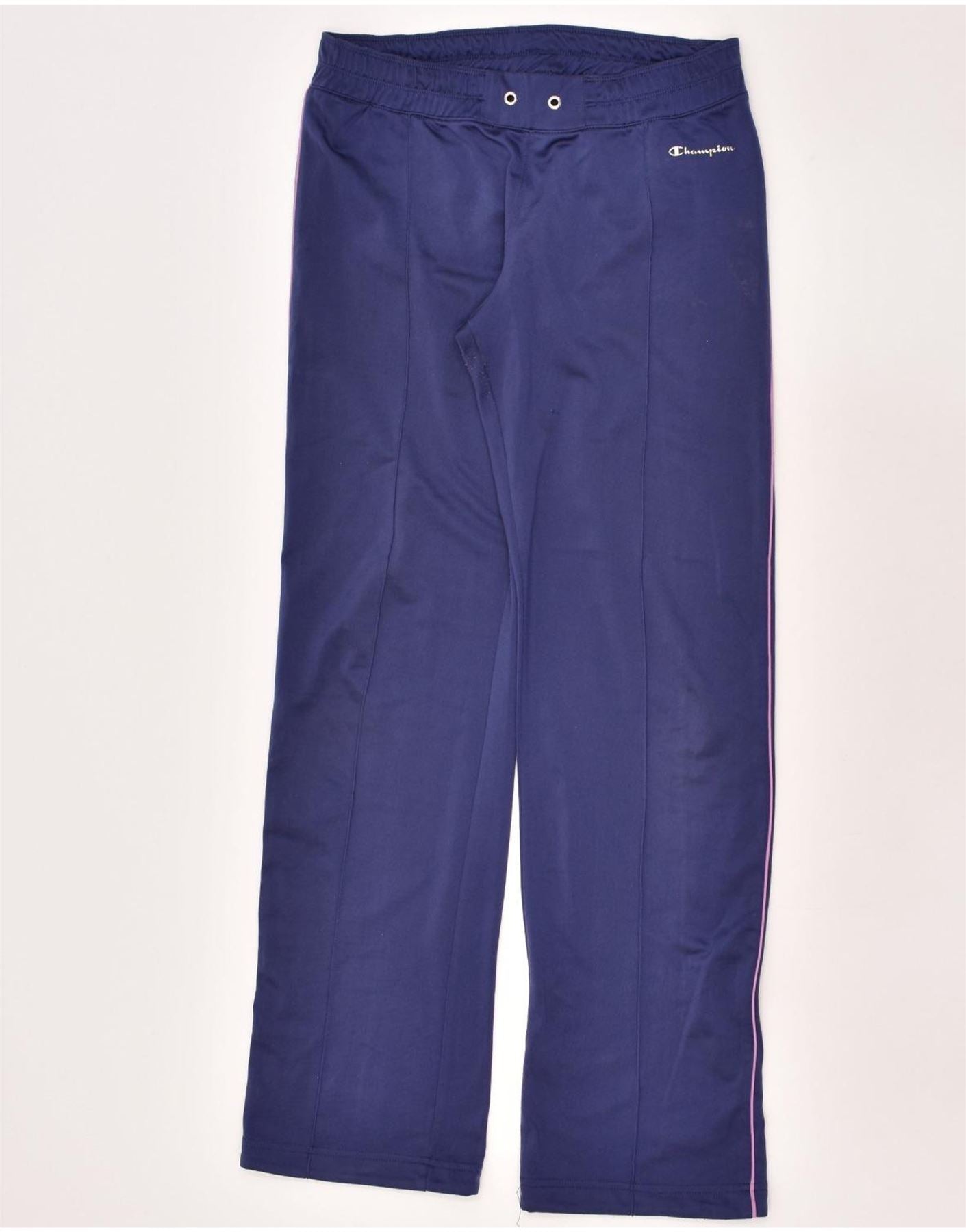 CHAMPION Womens Tracksuit Trousers UK 12 Medium Navy Blue Polyester | Vintage Champion | Thrift | Second-Hand Champion | Used Clothing | Messina Hembry