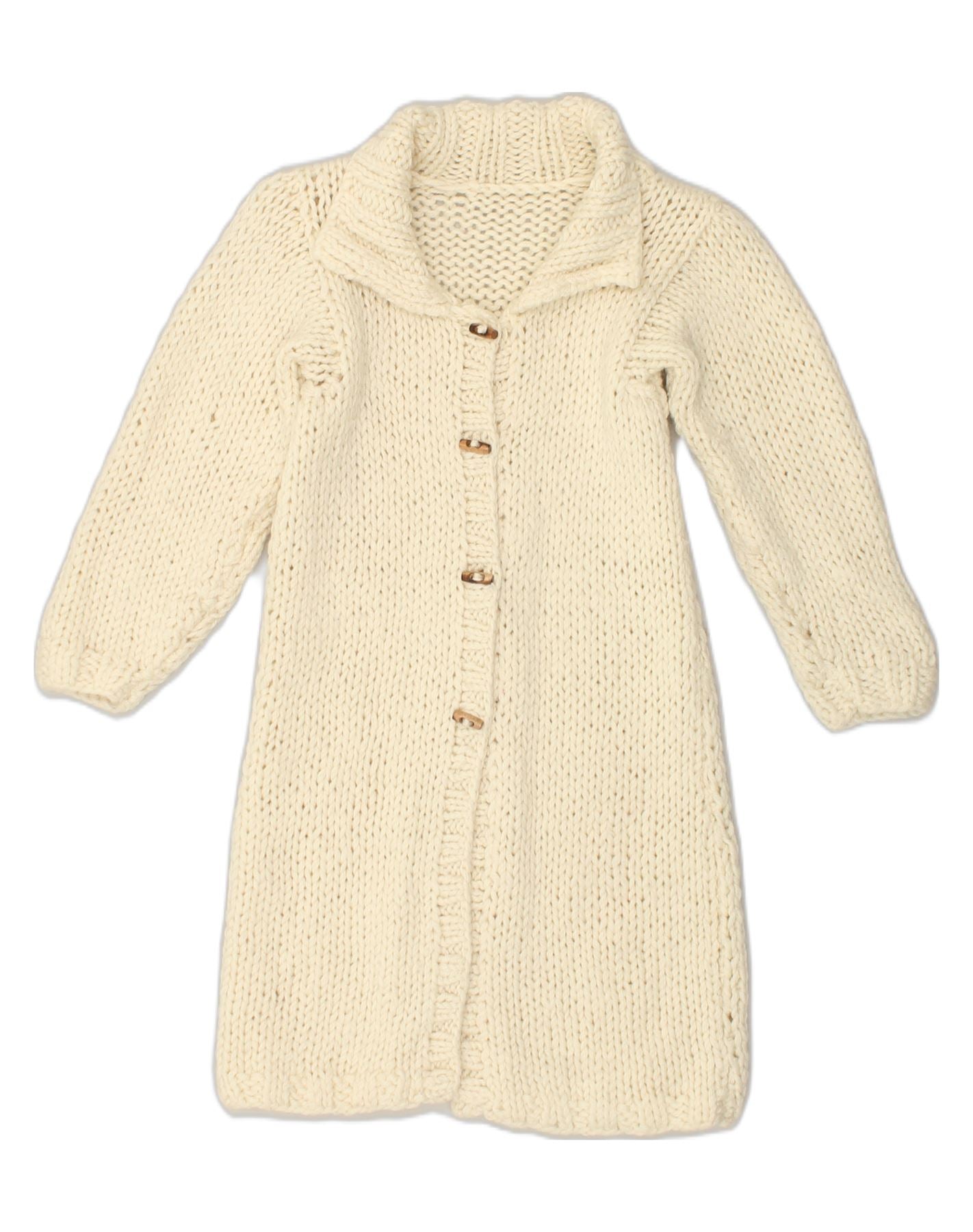VINTAGE Girls Longline Cardigan Sweater 5-6 Years Beige | Vintage Vintage | Thrift | Second-Hand Vintage | Used Clothing | Messina Hembry