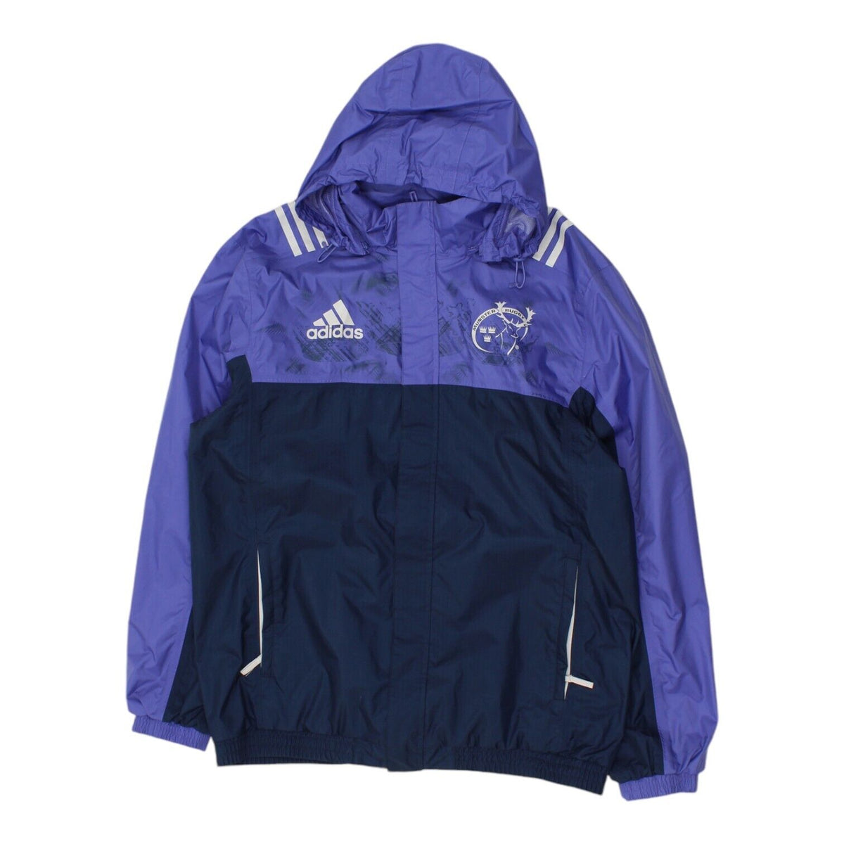 Munster Rugby Mens Purple Navy Hooded Adidas Jacket Tracksuit Top Sportswear Vintage Second Hand Clothing Online Messina Hembry