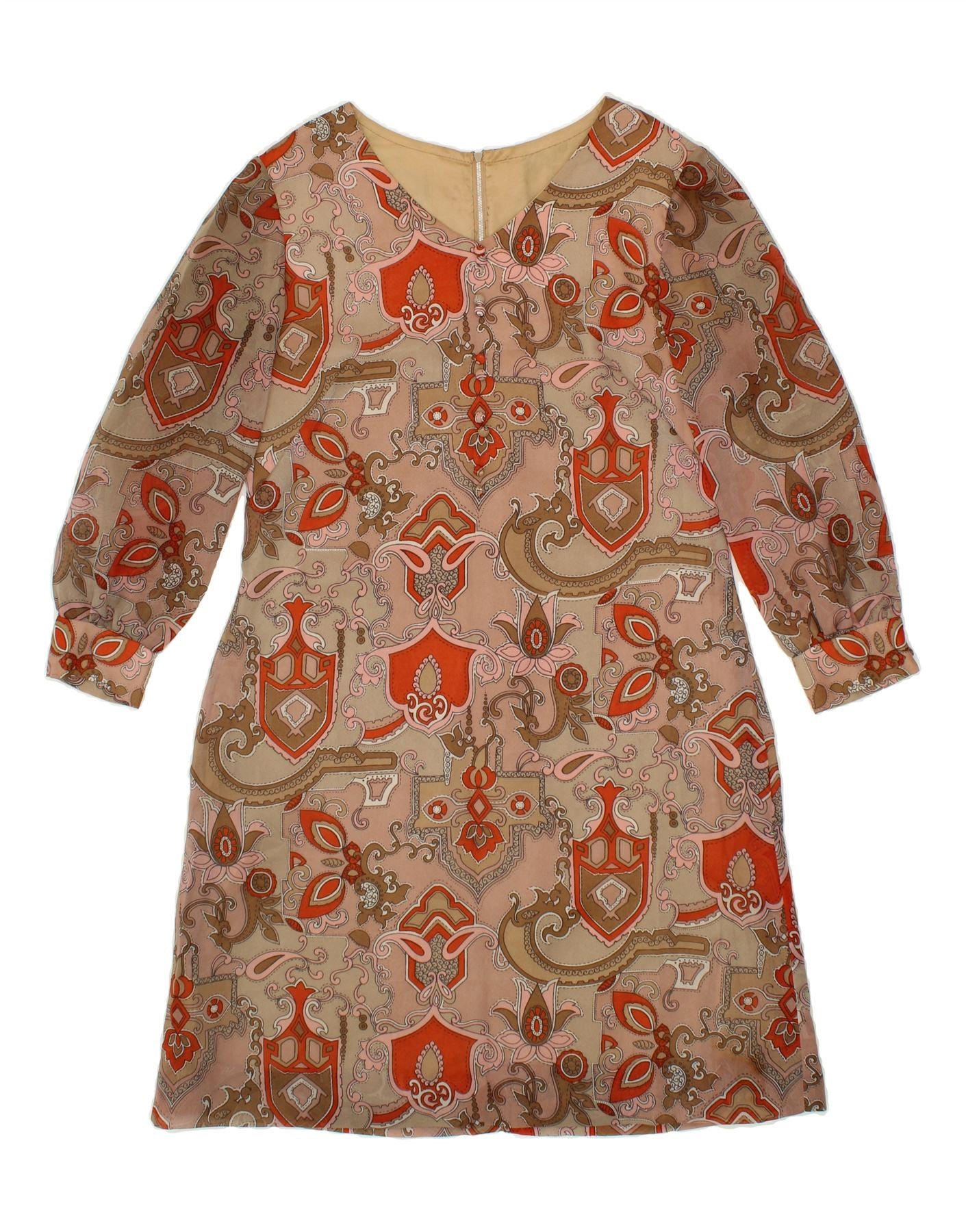 VINTAGE Womens 3/4 Sleeve Sheath Dress UK 12 Medium Multicoloured Paisley Vintage Vintage and Second-Hand Vintage from Messina Hembry