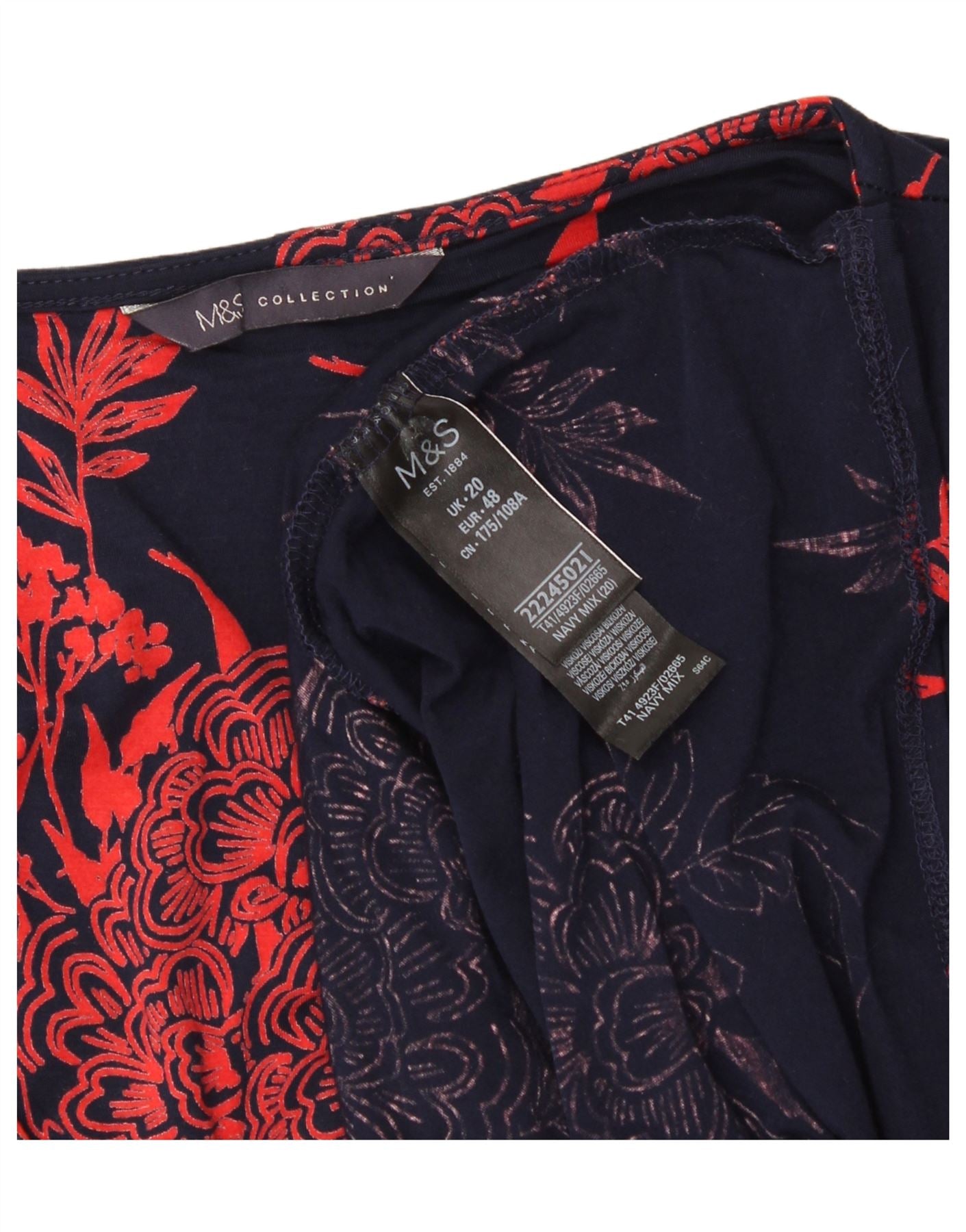 MARKS & SPENCER Womens Blouse Top UK 20 2XL Navy Blue Floral Viscose Vintage Marks & Spencer and Second-Hand Marks & Spencer from Messina Hembry