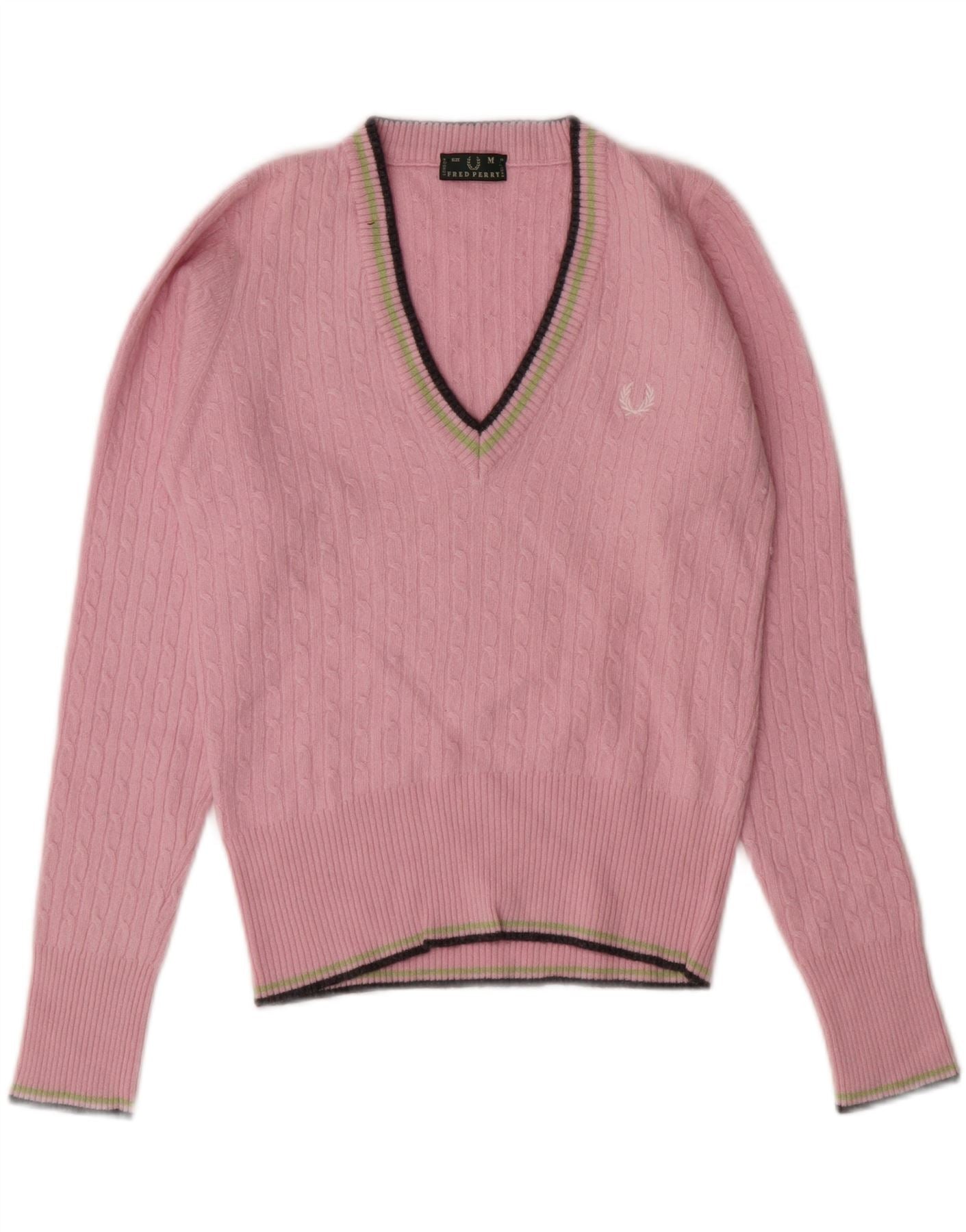 FRED PERRY Girls V-Neck Jumper Sweater 9-10 Years Medium Pink Vintage Fred Perry and Second-Hand Fred Perry from Messina Hembry