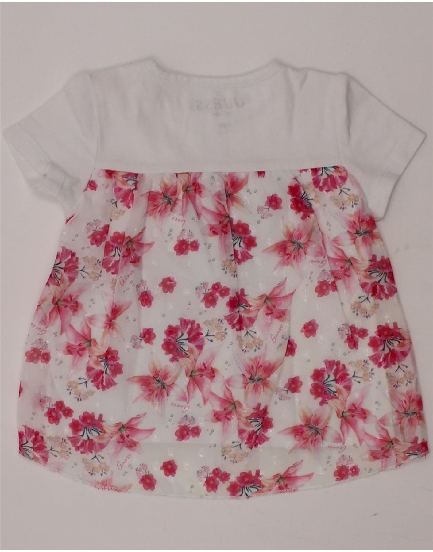GUESS Baby Girls Graphic T-Shirt Top 3-6 Months White Floral Vintage Guess and Second-Hand Guess from Messina Hembry