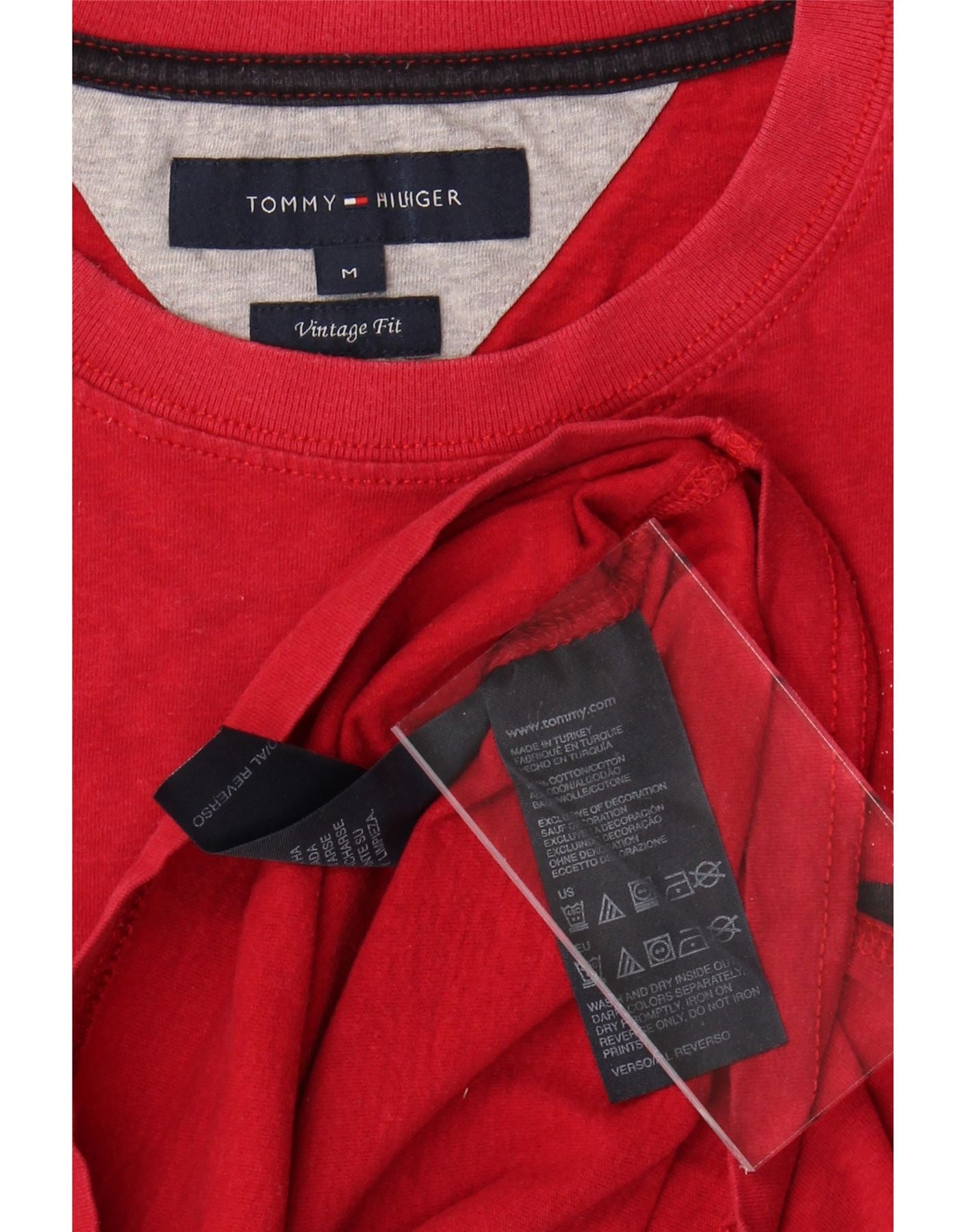 TOMMY HILFIGER Mens Vintage Fit Graphic T-Shirt Top Medium Red Cotton Vintage Tommy Hilfiger and Second-Hand Tommy Hilfiger from Messina Hembry