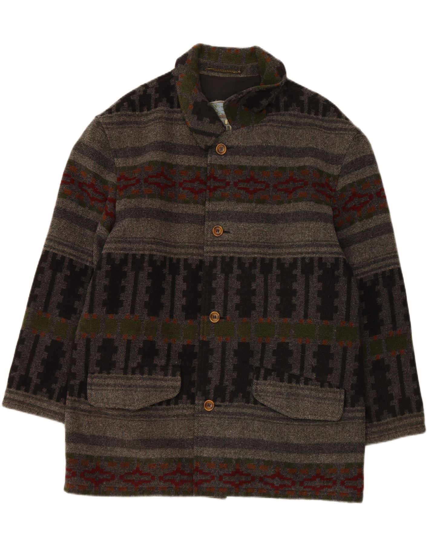 VINTAGE Mens 4 Button Blazer Jacket UK 42 XL Grey Geometric Wool Vintage Vintage and Second-Hand Vintage from Messina Hembry