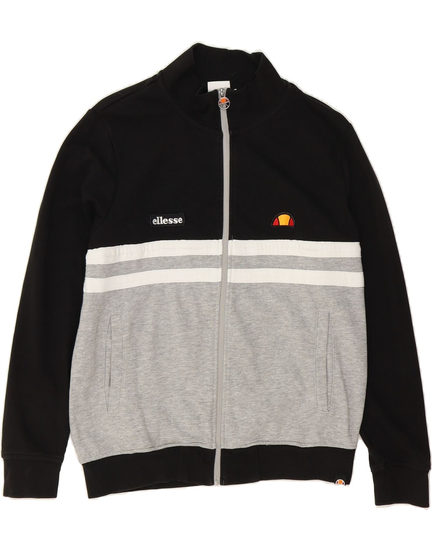 ELLESSE Mens Tracksuit Top Jacket Small Black Colourblock Cotton Vintage Ellesse and Second-Hand Ellesse from Messina Hembry