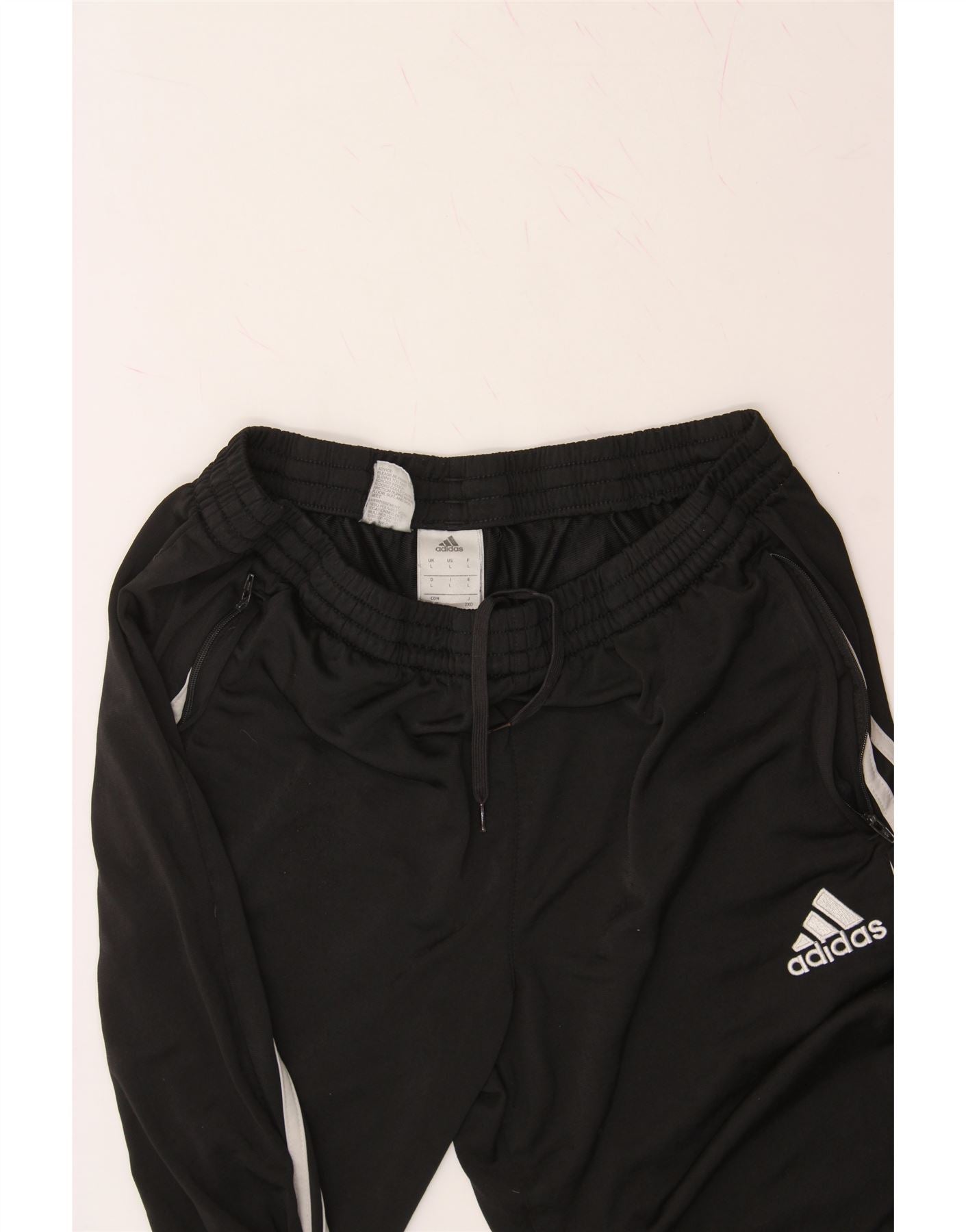 ADIDAS Mens Tracksuit Trousers Joggers Large Black Polyester Vintage Adidas and Second-Hand Adidas from Messina Hembry