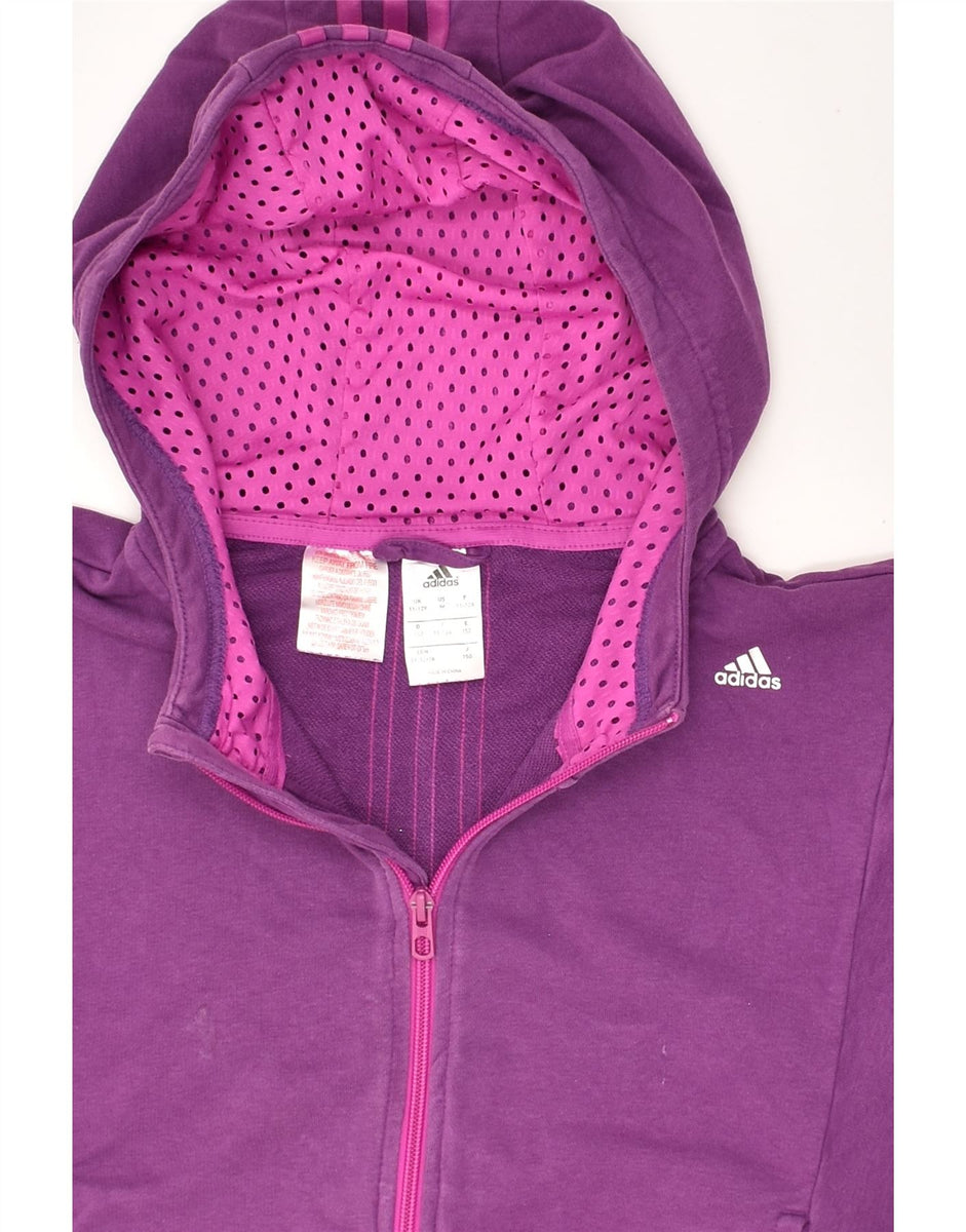 ADIDAS Girls Zip Hoodie Sweater 11 12 Years Purple Cotton