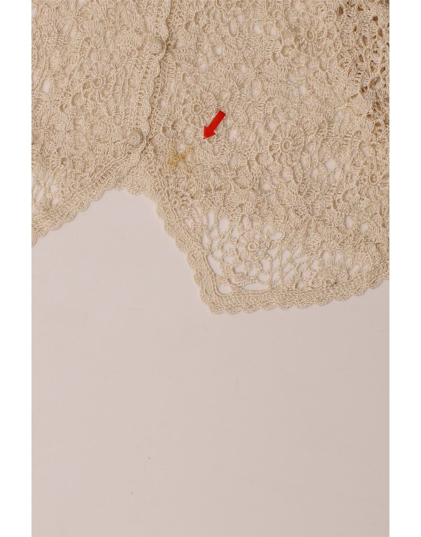 VINTAGE Womens Sleeveless Crochet Cardigan Top UK 16 Large Beige Vintage Vintage and Second-Hand Vintage from Messina Hembry