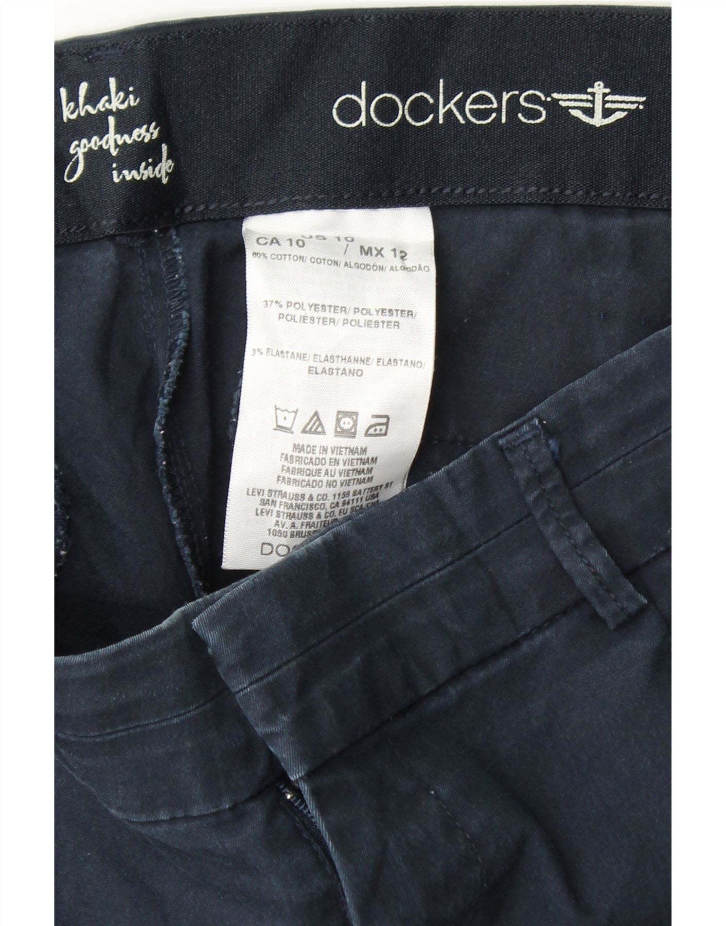 DOCKERS Womens Straight Capri Trousers US 10 Large W32 L20 Navy Blue Vintage Dockers and Second-Hand Dockers from Messina Hembry