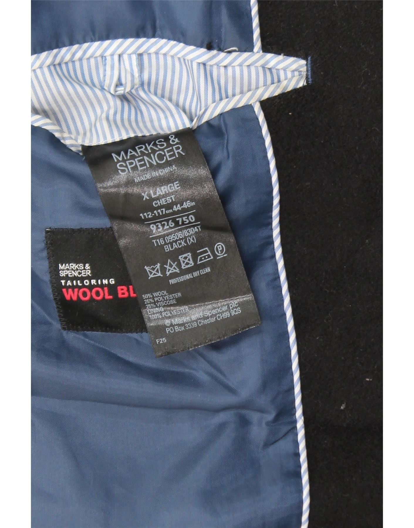 MARKS & SPENCER Mens Overcoat UK 42 XL Black Wool Vintage Marks & Spencer and Second-Hand Marks & Spencer from Messina Hembry