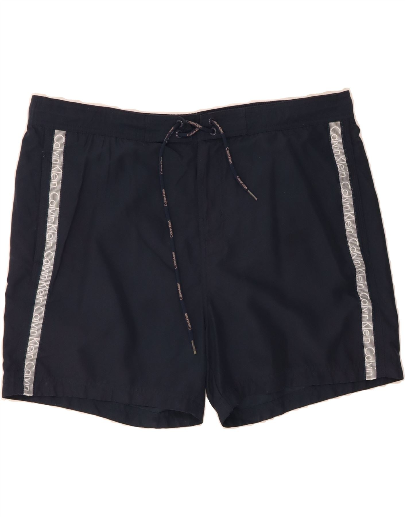 CALVIN KLEIN Mens Graphic Swimming Shorts XL  Navy Blue Polyester Vintage Calvin Klein and Second-Hand Calvin Klein from Messina Hembry