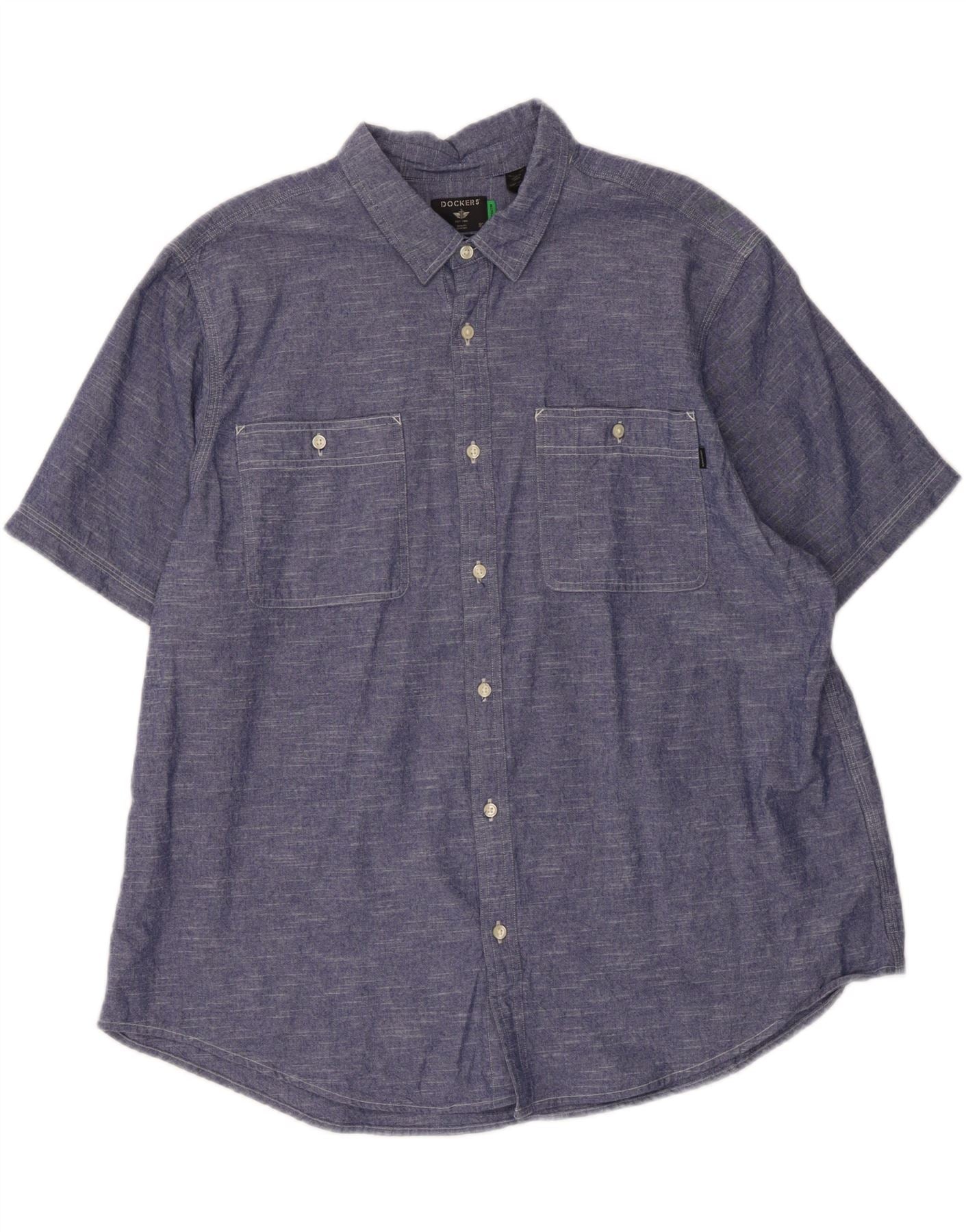 DOCKERS Mens Short Sleeve Shirt 2XL Navy Blue Cotton Vintage Dockers and Second-Hand Dockers from Messina Hembry