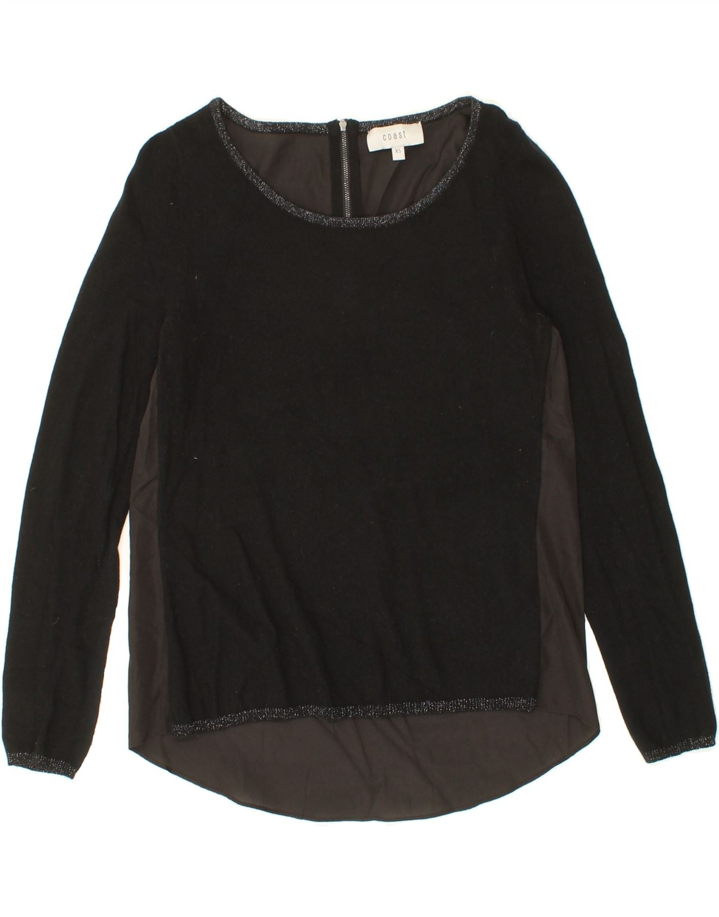 COAST Womens Long Sleeve Blouse Top UK 6 XS Black Colourblock Cotton Vintage Coast and Second-Hand Coast from Messina Hembry