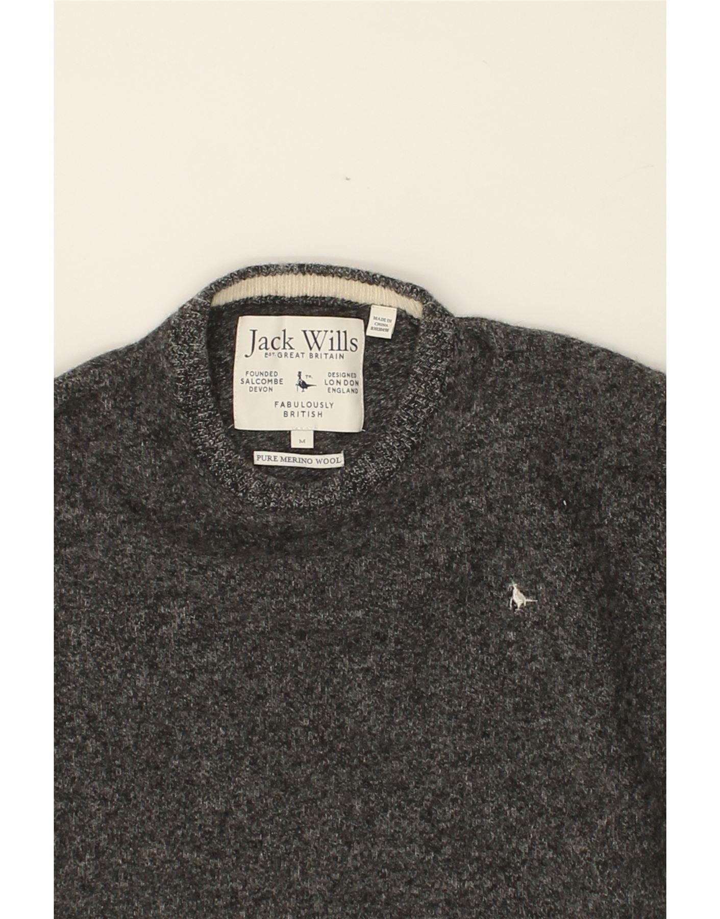 JACK WILLS Womens Crew Neck Jumper Sweater UK 14 Medium Grey Merino Wool Vintage Jack Wills and Second-Hand Jack Wills from Messina Hembry