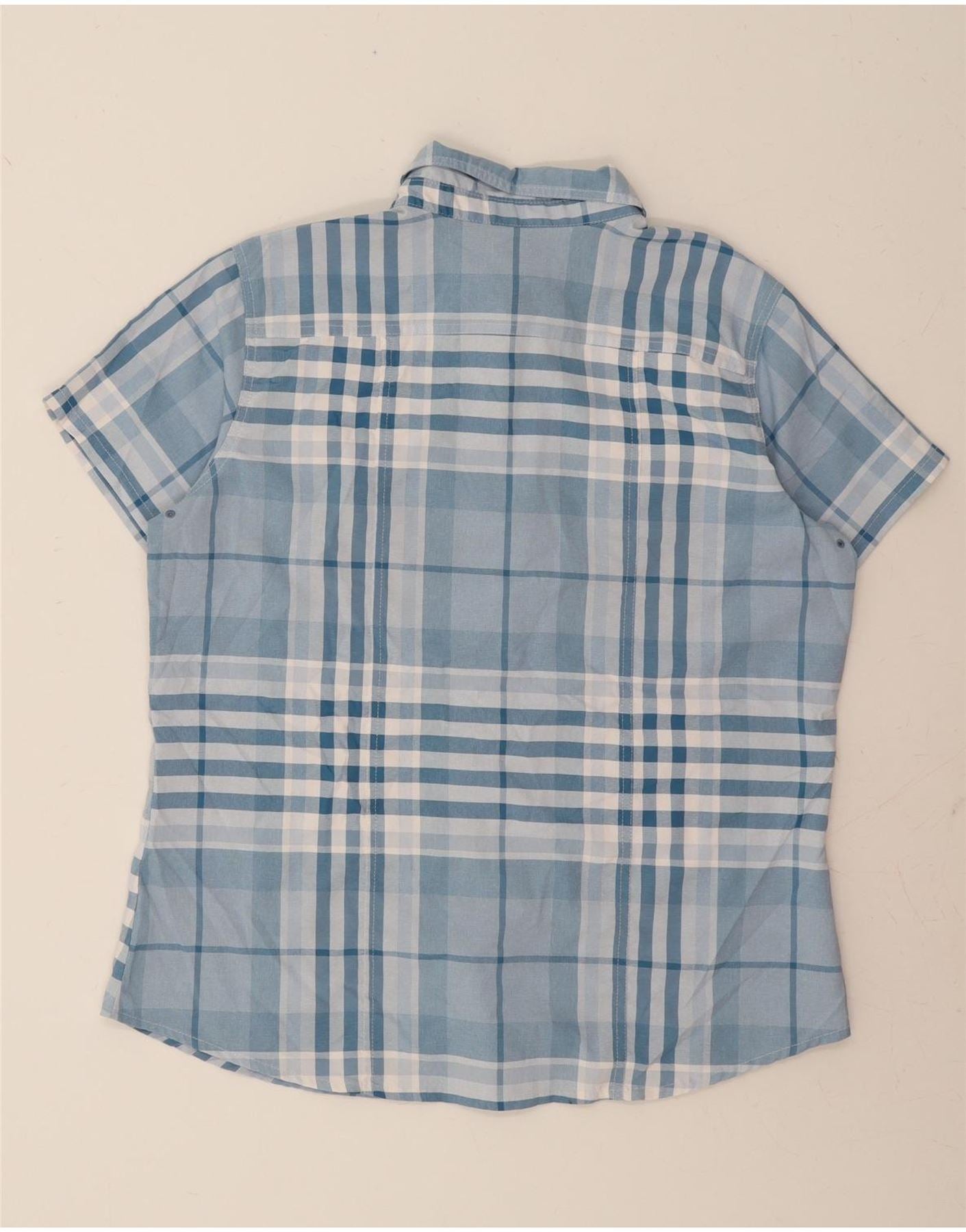 DICKIES Womens Short Sleeve Shirt UK 16 Large Blue Check Polyester Vintage Dickies and Second-Hand Dickies from Messina Hembry