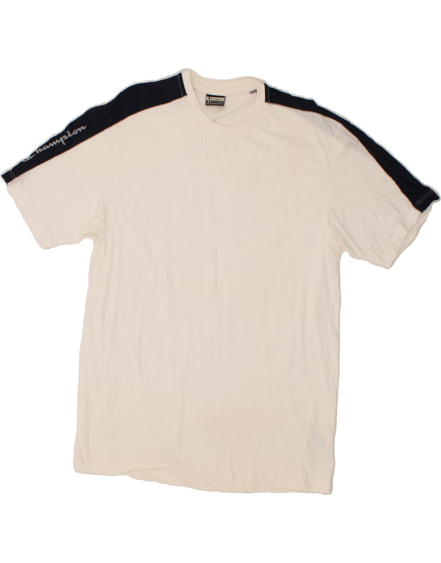 CHAMPION Womens Graphic T-Shirt Top UK 20 2XL Off White Colourblock Cotton Vintage Champion and Second-Hand Champion from Messina Hembry