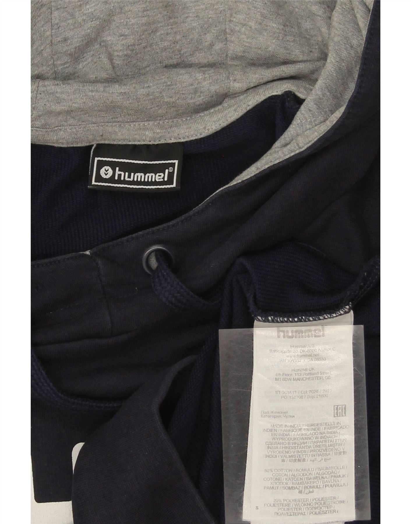 HUMMEL Womens Graphic Hoodie Jumper UK 10 Small Navy Blue Cotton Vintage Hummel and Second-Hand Hummel from Messina Hembry