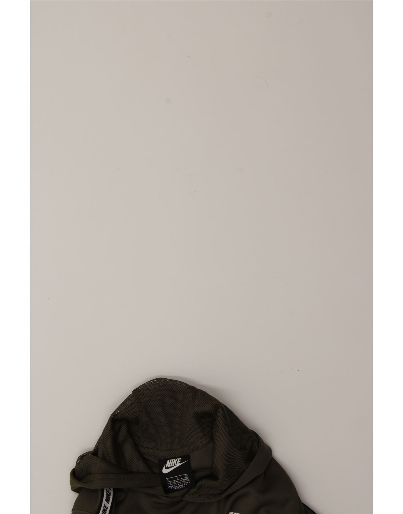 NIKE Boys Graphic Hoodie Jumper 8-9 Years Small Khaki Polyester Vintage Nike and Second-Hand Nike from Messina Hembry