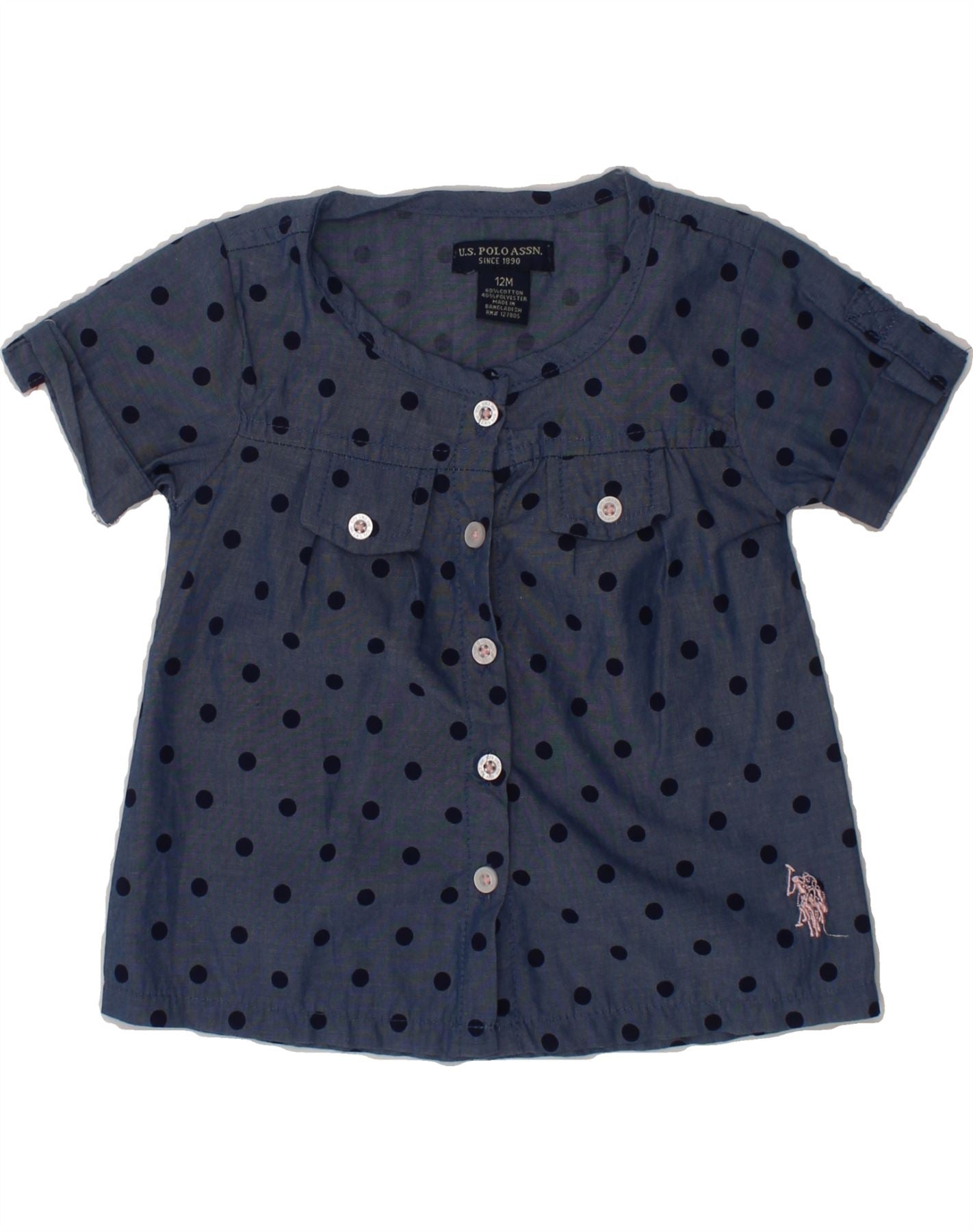 U.S. POLO ASSN. Baby Girls Shirt 9-12 Months Navy Blue Polka Dot Vintage U.S. Polo Assn. and Second-Hand U.S. Polo Assn. from Messina Hembry
