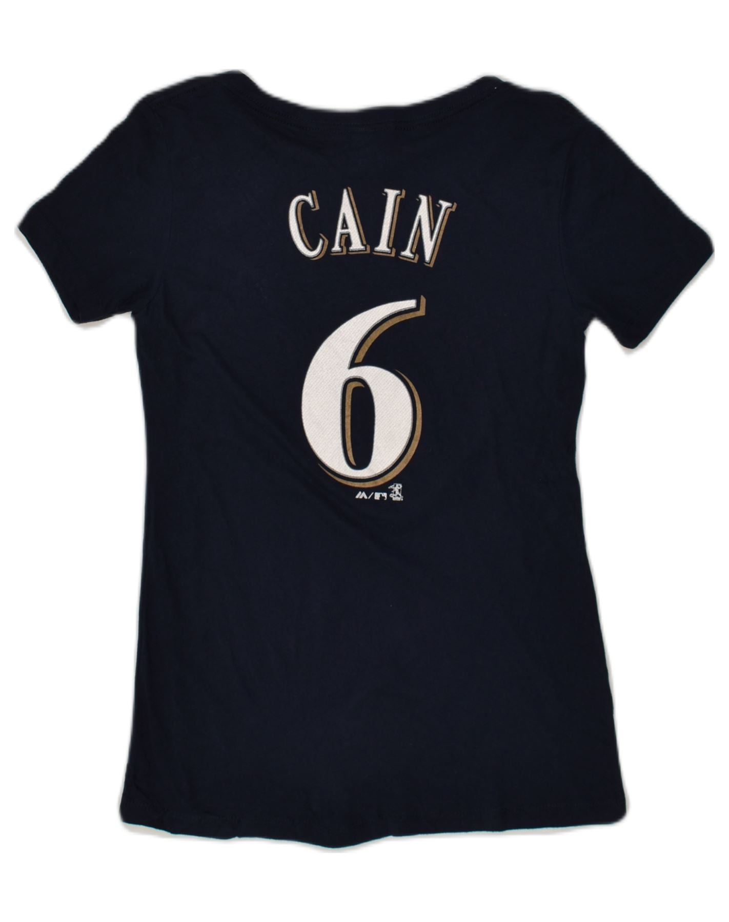 MAJESTIC Womens Graphic T-Shirt Top UK 12 Medium Navy Blue Cotton | Vintage Majestic | Thrift | Second-Hand Majestic | Used Clothing | Messina Hembry