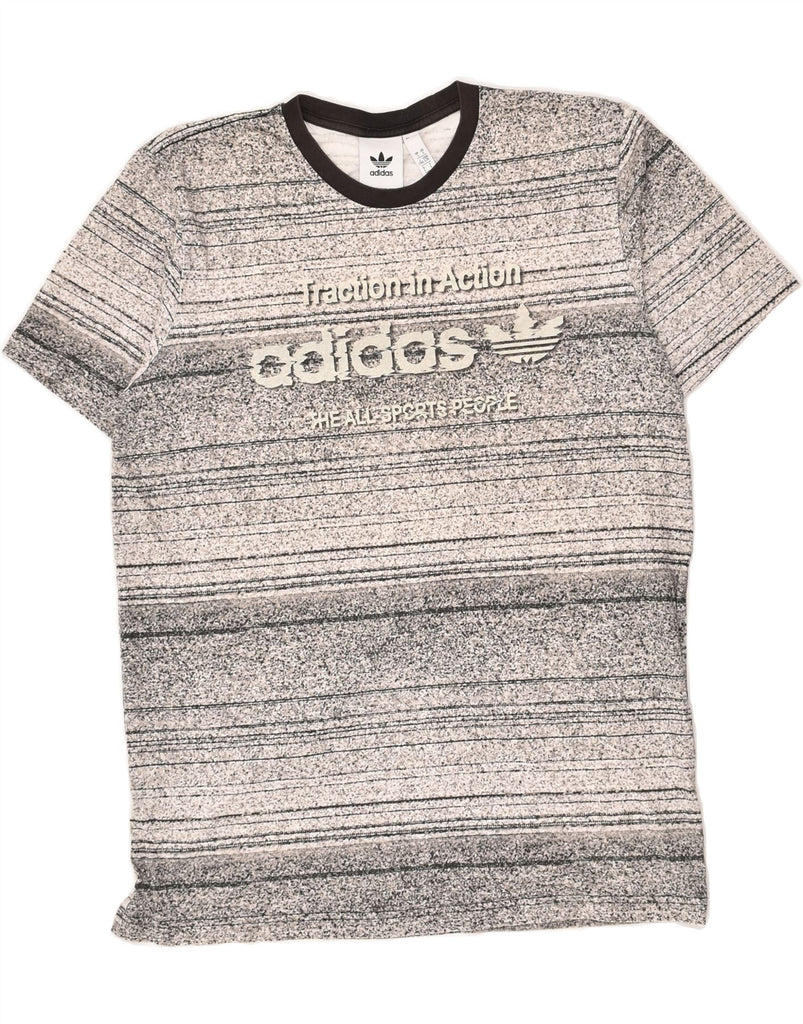 ADIDAS Mens Graphic T-Shirt Top Large Grey Striped Cotton | Vintage Adidas | Thrift | Second-Hand Adidas | Used Clothing | Messina Hembry 