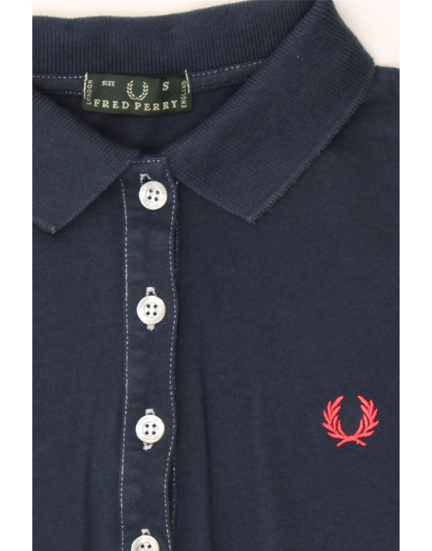 FRED PERRY Girls Polo Shirt 13-14 Years Small Navy Blue Cotton Vintage Fred Perry and Second-Hand Fred Perry from Messina Hembry
