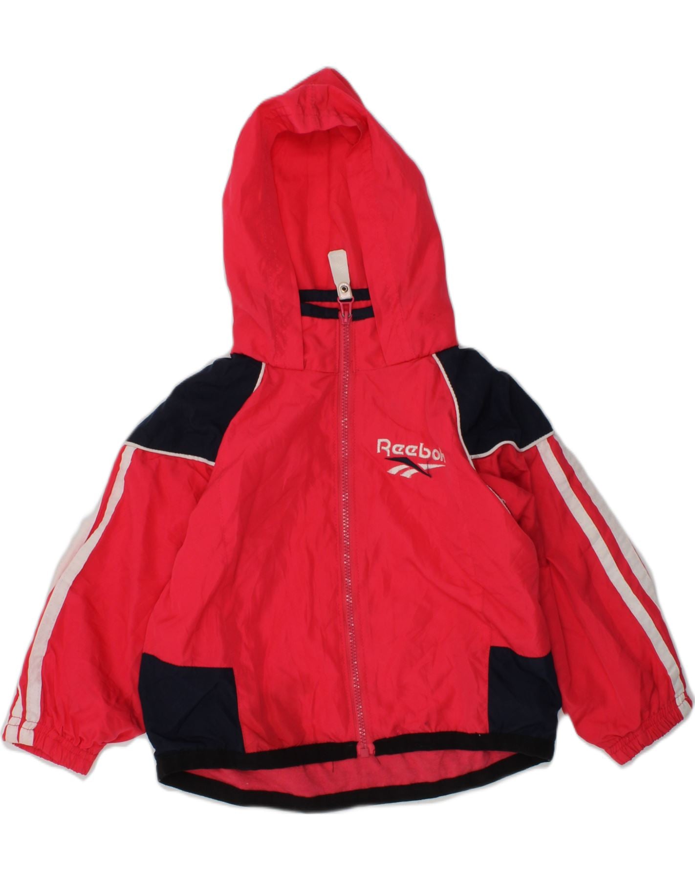 REEBOK Girls Graphic Hooded Rain Jacket 2-3 Years Red Colourblock | Vintage Reebok | Thrift | Second-Hand Reebok | Used Clothing | Messina Hembry