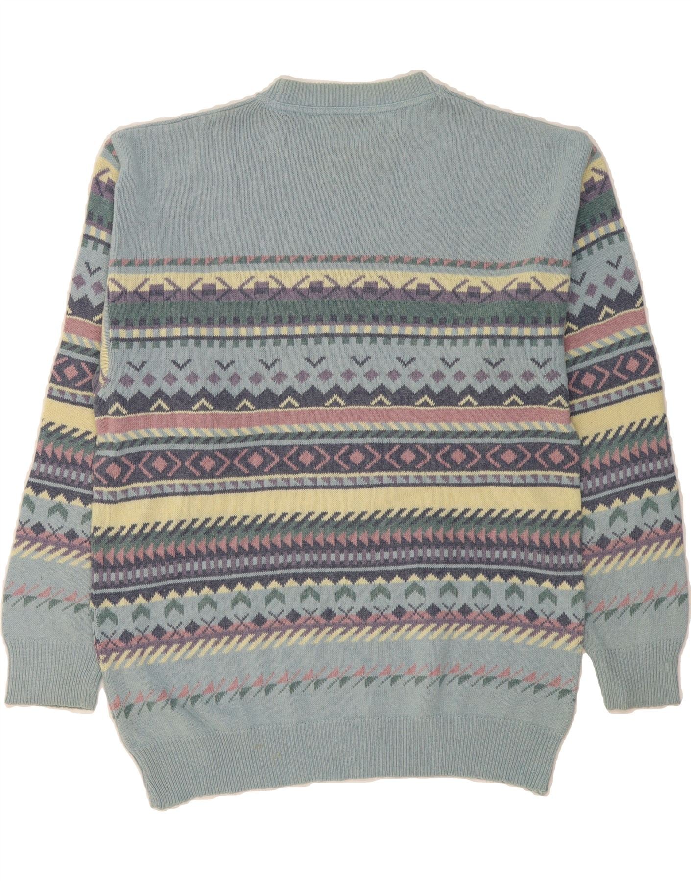 VINTAGE Mens Crew Neck Jumper Sweater IT 52 Large Blue Fair Isle Cotton Vintage Vintage and Second-Hand Vintage from Messina Hembry