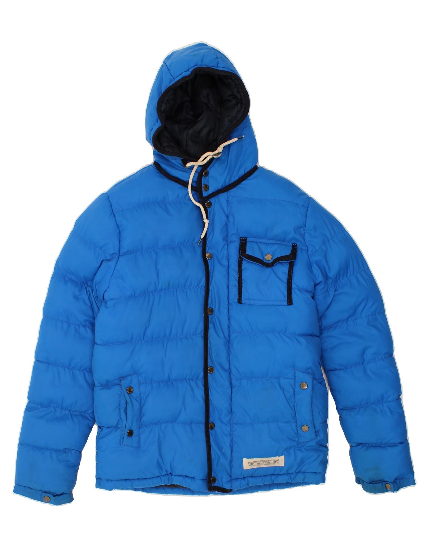 BELLFIELD Mens Hooded Padded Jacket UK 38 Medium Blue Nylon Vintage Bellfield and Second-Hand Bellfield from Messina Hembry