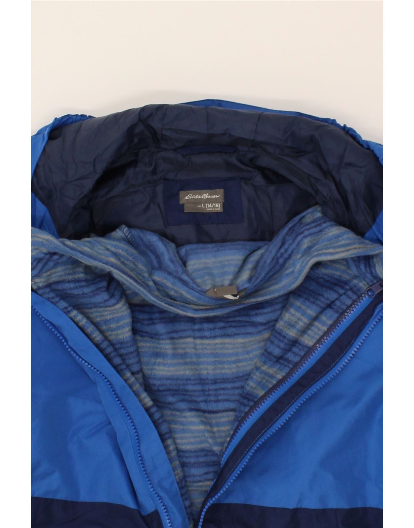 EDDIE BAUER Boys Hooded Rain Jacket 14-15 Years Large Navy Blue Vintage Eddie Bauer and Second-Hand Eddie Bauer from Messina Hembry