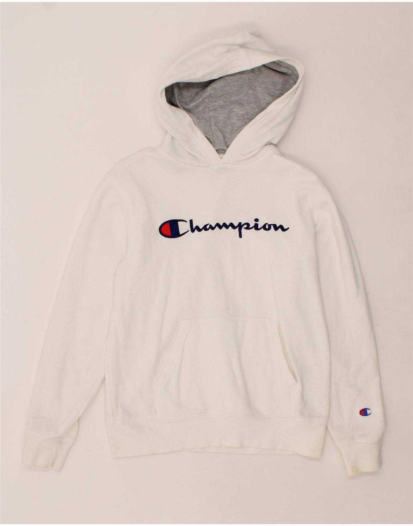CHAMPION Womens Graphic Hoodie Jumper UK 14 Large White Cotton Vintage Champion and Second-Hand Champion from Messina Hembry