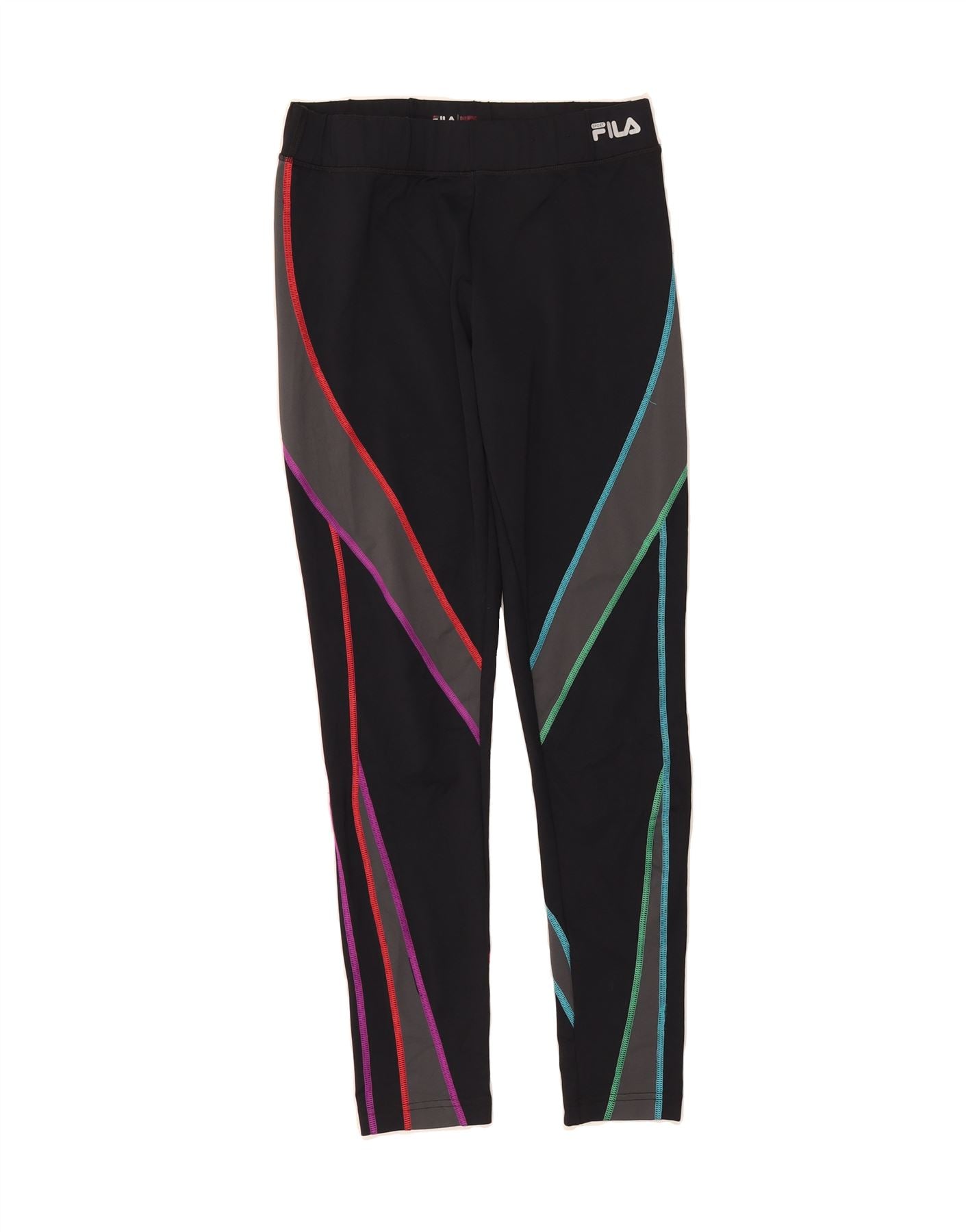 FILA Womens Leggings UK 12 Medium  Black Colourblock Polyester Vintage Fila and Second-Hand Fila from Messina Hembry