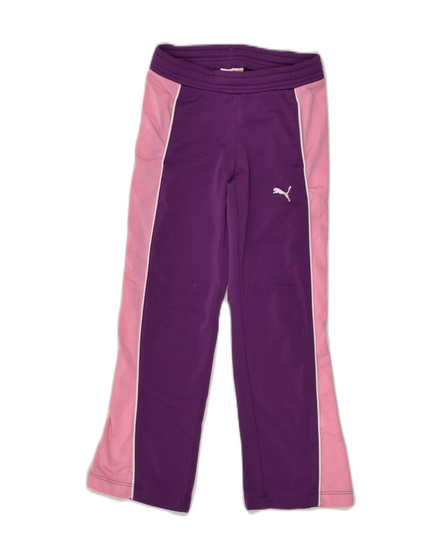 PUMA Girls Tracksuit Trousers 5-6 Years Purple Colourblock Polyester | Vintage Puma | Thrift | Second-Hand Puma | Used Clothing | Messina Hembry