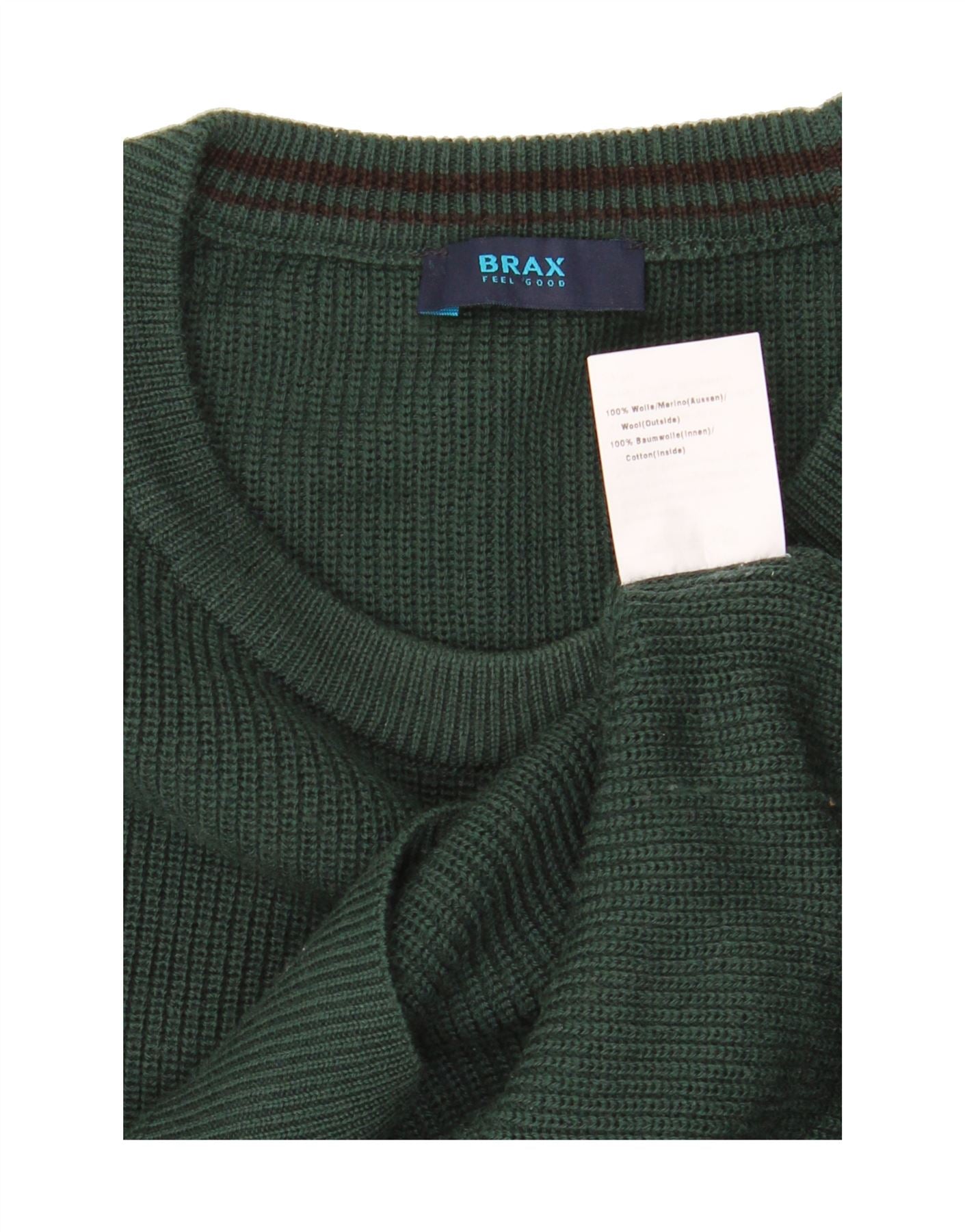 BRAX Mens Boat Neck Jumper Sweater IT 48 Medium Green Wool Vintage Brax and Second-Hand Brax from Messina Hembry