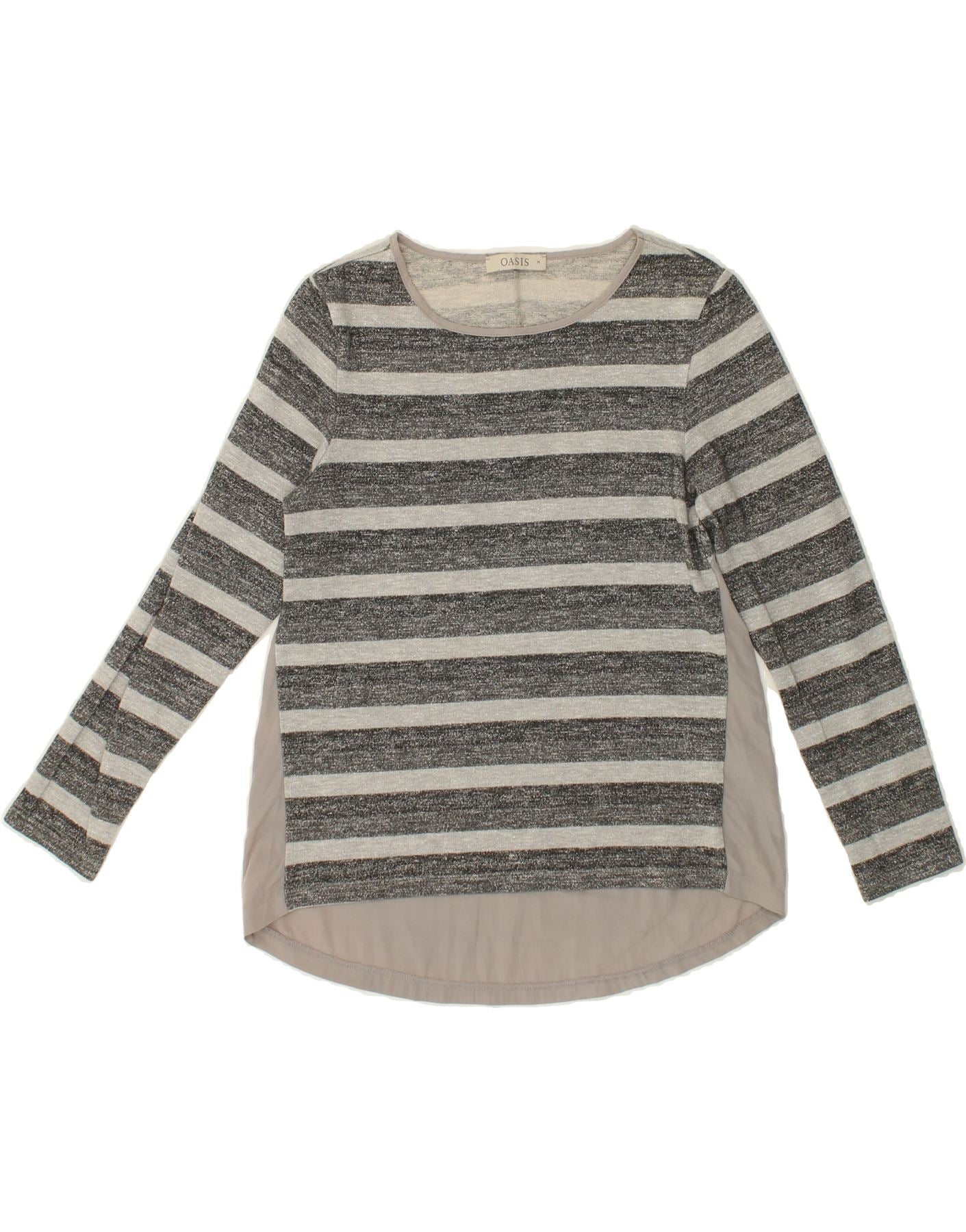 OASIS Womens Top Long Sleeve UK 12 Medium Grey Striped Cotton Vintage Oasis and Second-Hand Oasis from Messina Hembry