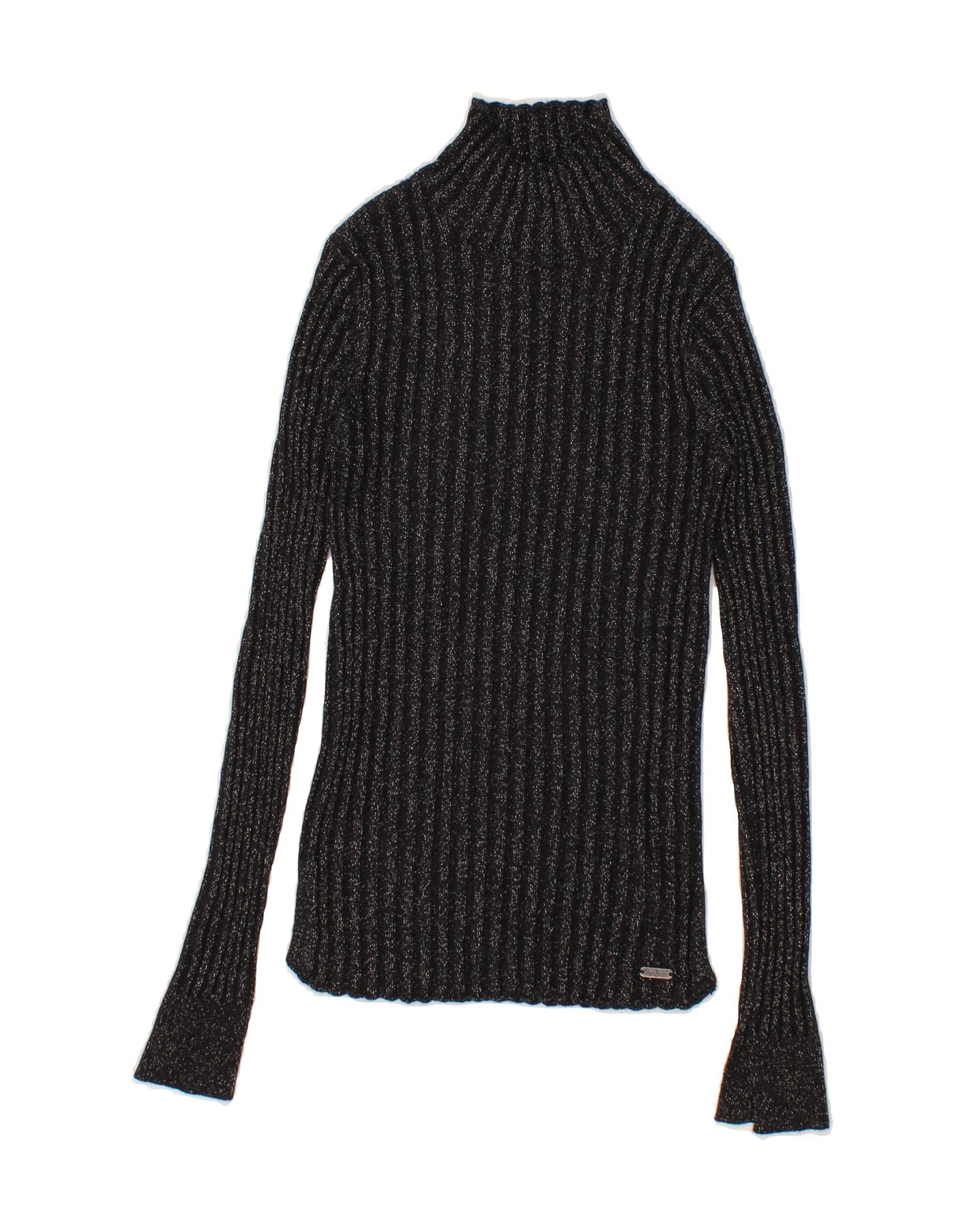 PEPE JEANS Womens Turtle Neck Jumper Sweater UK 8 Small Black Flecked Vintage PEPE Jeans and Second-Hand PEPE Jeans from Messina Hembry