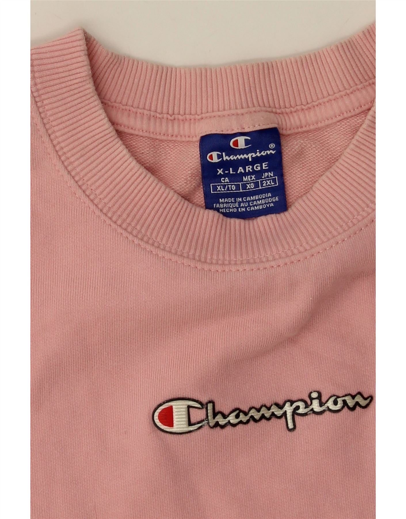 CHAMPION Womens Crop Graphic Sweatshirt Jumper UK 18 XL Pink Cotton Vintage Champion and Second-Hand Champion from Messina Hembry
