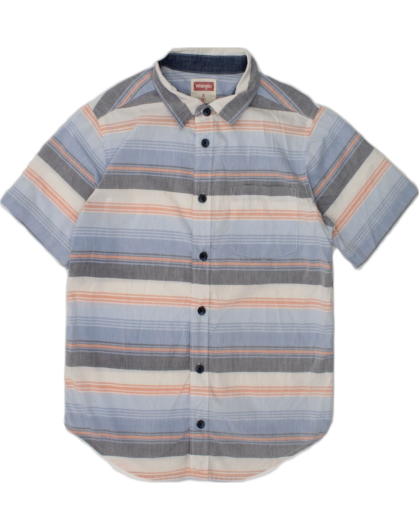 WRANGLER Boys Short Sleeve Shirt 7-8 Years Medium  Blue Striped Cotton | Vintage Wrangler | Thrift | Second-Hand Wrangler | Used Clothing | Messina Hembry