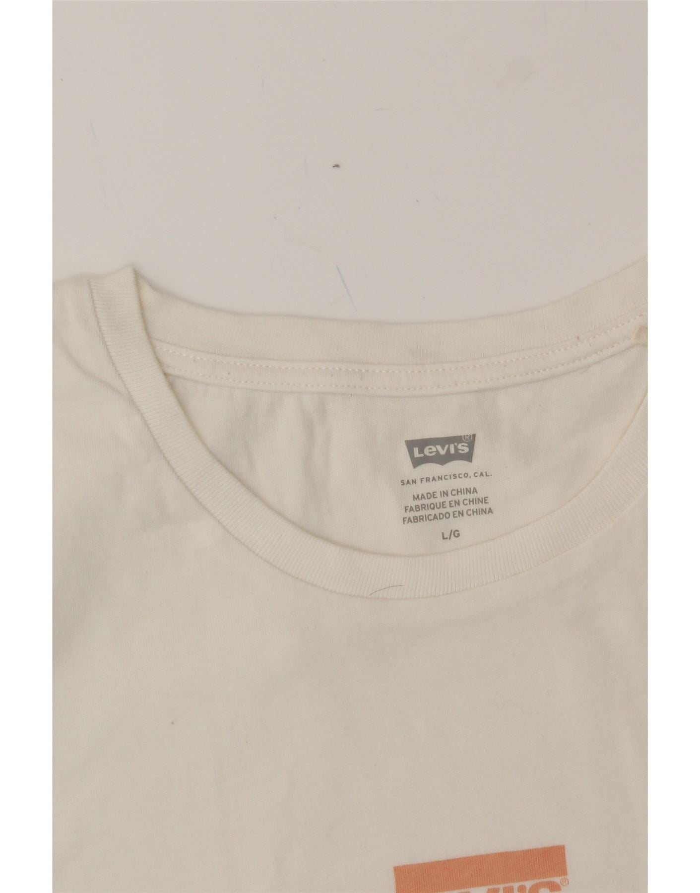 LEVI'S Womens T-Shirt Top UK 16 Large Off White Cotton Vintage Levi's and Second-Hand Levi's from Messina Hembry