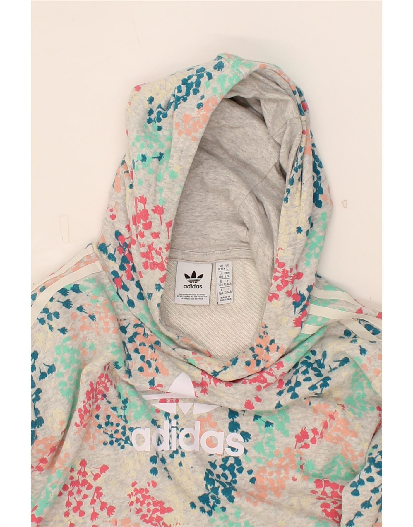 ADIDAS Girls Graphic Hoodie Jumper 13-14 Years Multicoloured Floral Cotton Vintage Adidas and Second-Hand Adidas from Messina Hembry