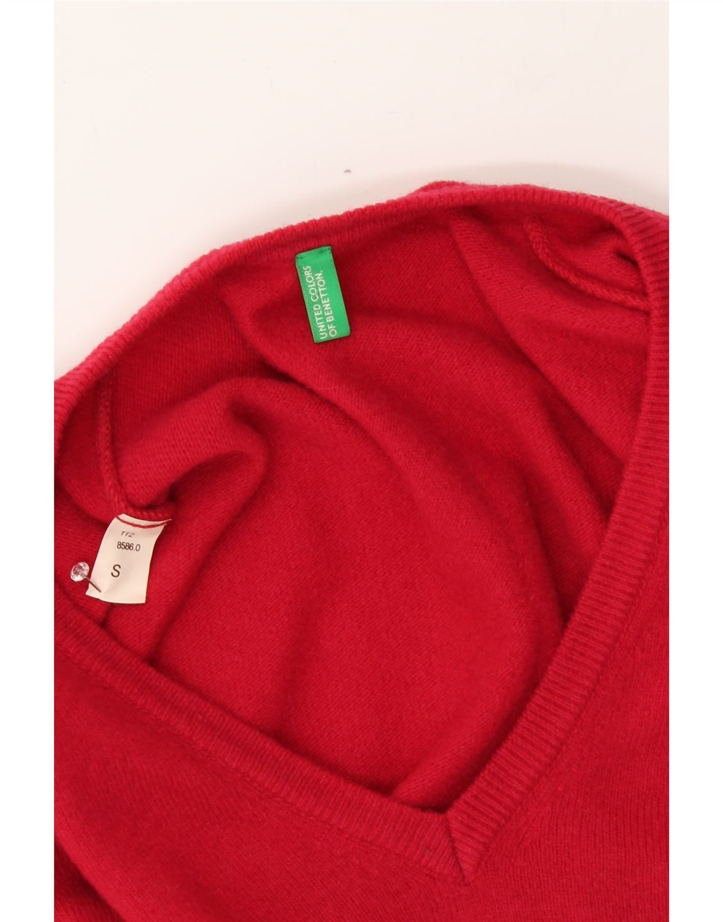 BENETTON Womens V-Neck Jumper Sweater UK 10 Small Red Wool Vintage Benetton and Second-Hand Benetton from Messina Hembry
