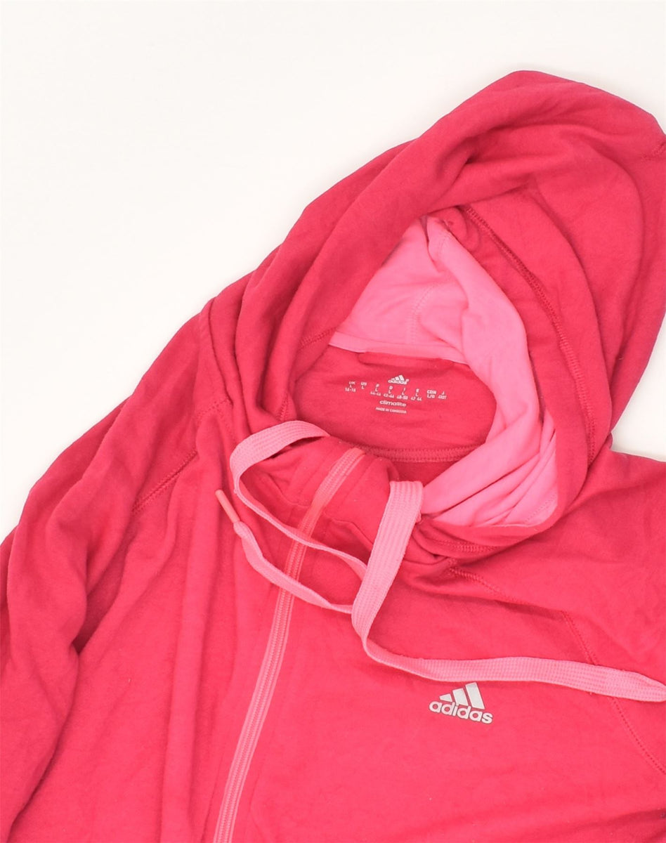 ADIDAS Womens Hooded Tracksuit Top Jacket UK 16/18 Large Pink Polyester, Vintage & Second-Hand Clothing Online