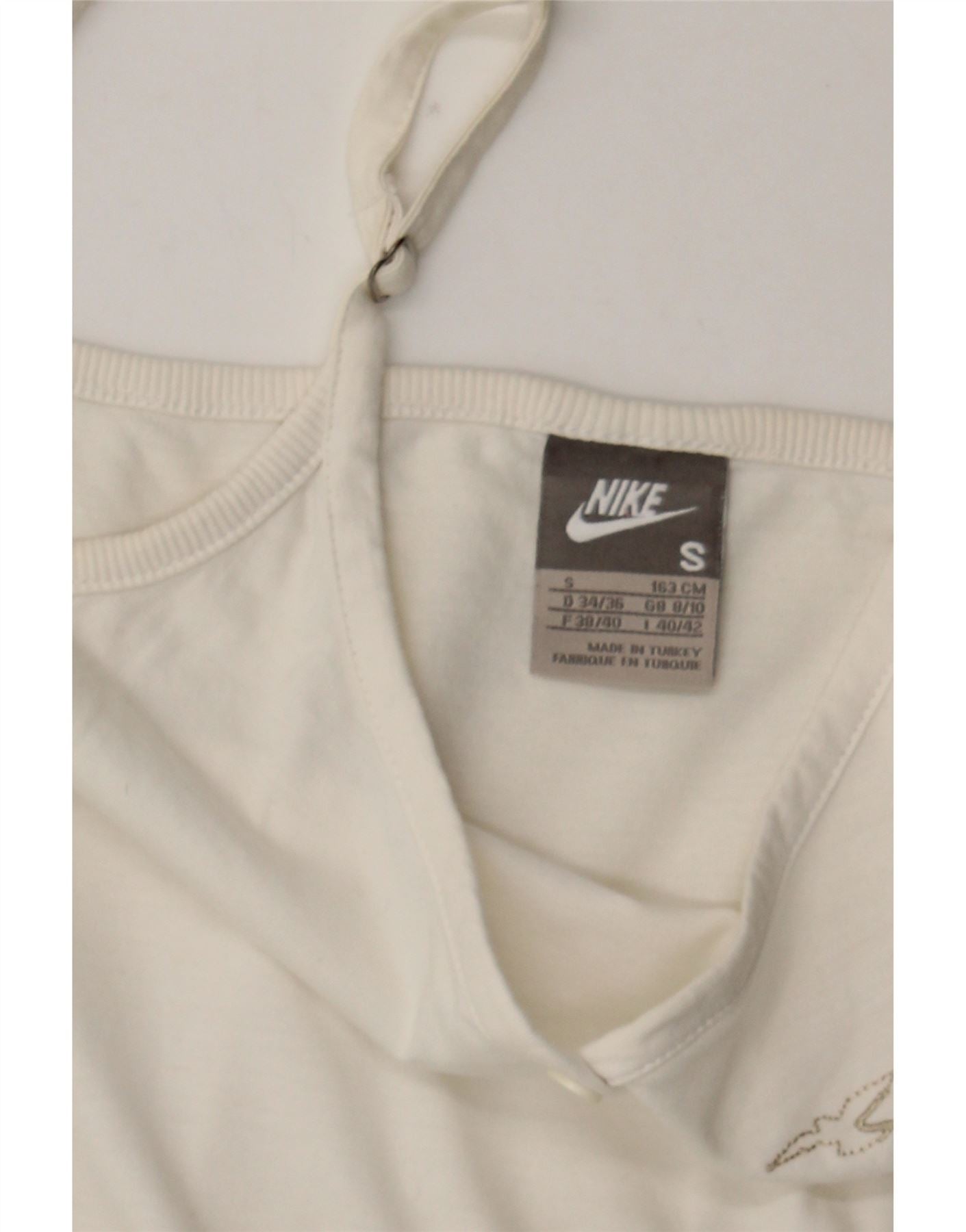 NIKE Womens Graphic Cami Top UK 8/10 Small White Cotton Vintage Nike and Second-Hand Nike from Messina Hembry