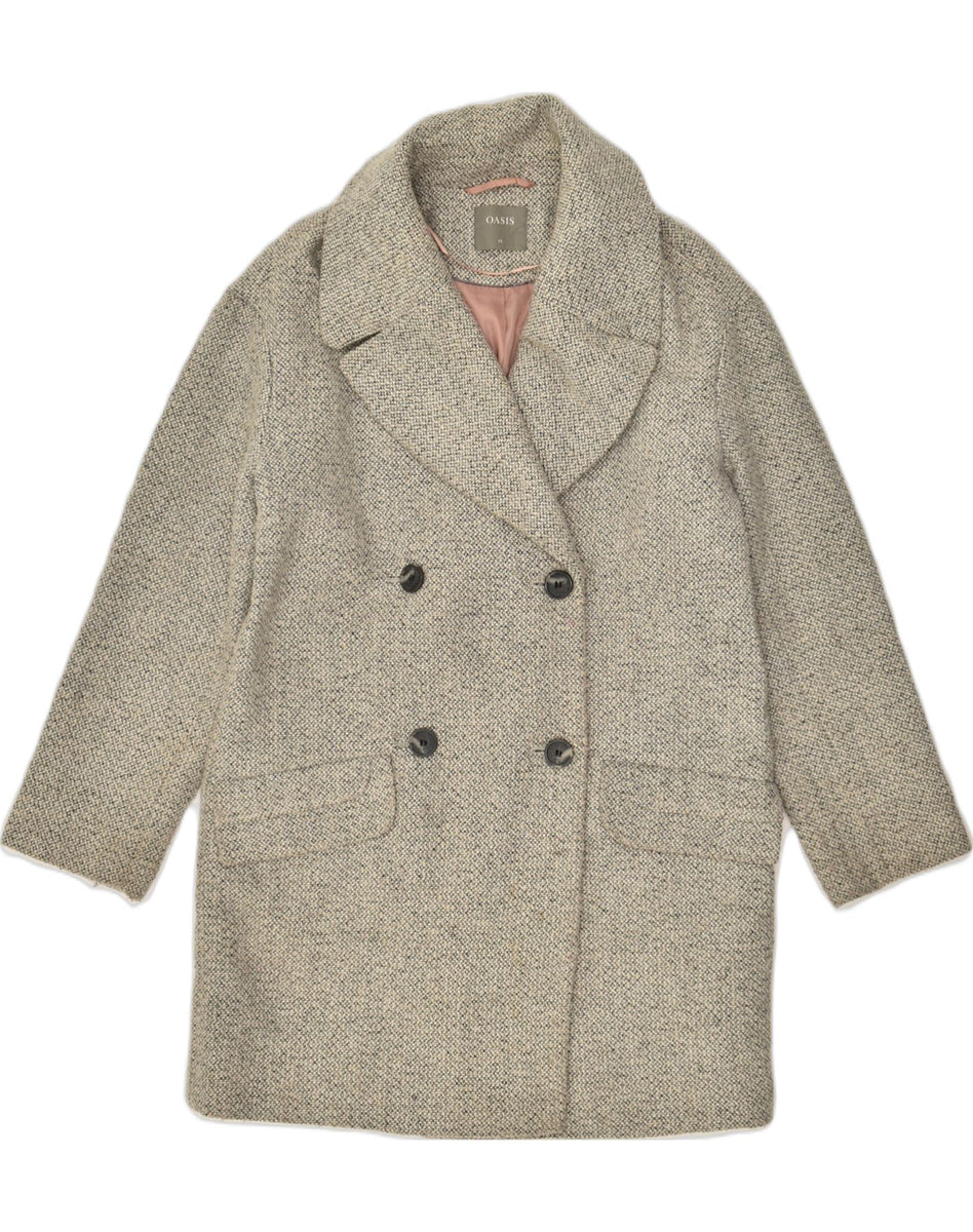 OASIS Womens Oversized Double Breasted Coat UK 6 XS Grey Flecked Polyester