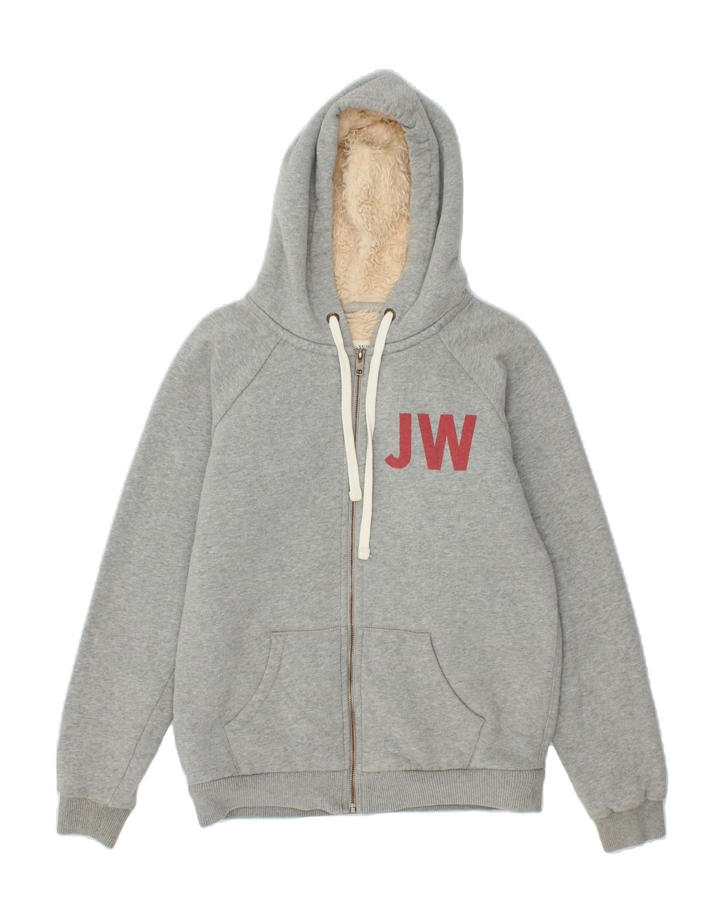 JACK WILLS Womens Graphic Zip Hoodie Sweater UK 12 Medium Grey Flecked Vintage Jack Wills and Second-Hand Jack Wills from Messina Hembry